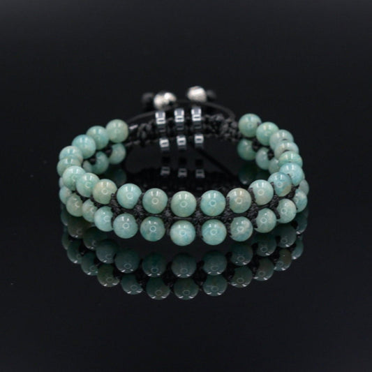 Men's Double Row Bracelet, Amazonite Braided Adjustable Bracelet, Double Macrame Bracelet, Gift for Men,Father's Day Gift,Gemstone Bracelet - Shamballa Bracelet - Birthstone Bracelet - Gemstone Bracelet Men - Chakra Bracelet - Macrame Bracelet - Healing Bracelet - Valinde