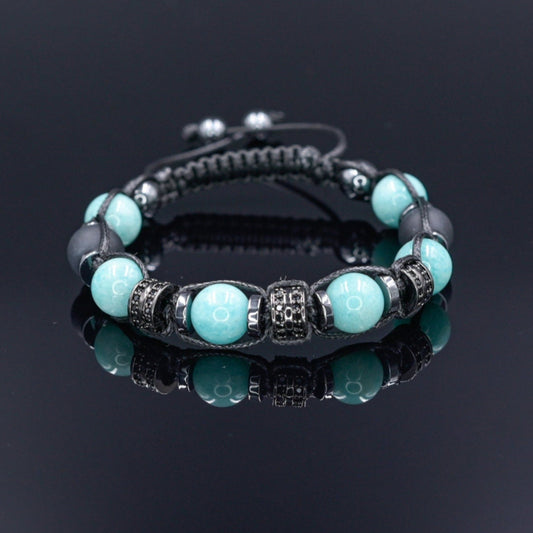 Gemstone Amazonite Bracelet Men, Men's Onyx Hematite Beaded Bracelet, Summer Bracelet, Gift for Men, Adjustable Macrame Bracelet, Men's Gift  - Shamballa Bracelet - Mantra Bracelet  -  Birthstone Bracelet - Gemstone Bracelet Men - Chakra Bracelet - Macrame Bracelet - Healing Bracelet - Valinde
