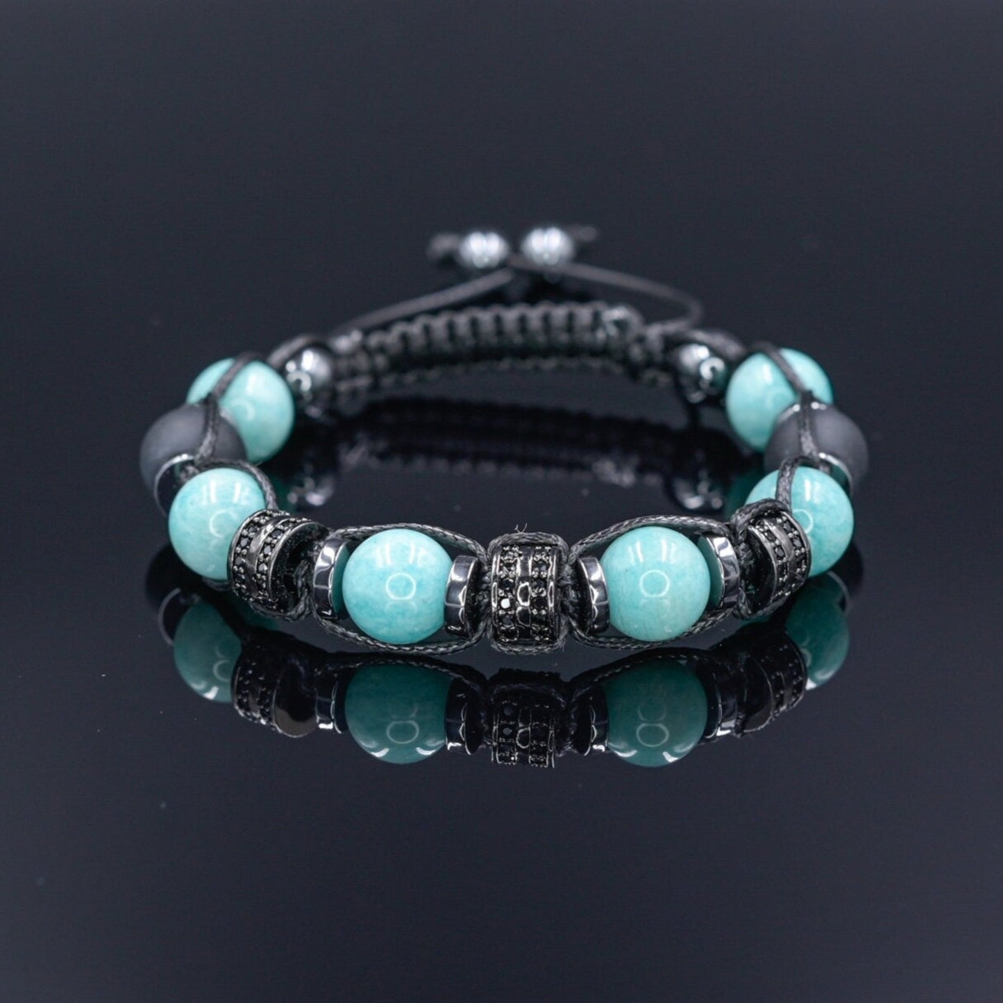 Gemstone Amazonite Bracelet Men, Men's Onyx Hematite Beaded Bracelet, Summer Bracelet, Gift for Men, Adjustable Macrame Bracelet, Men's Gift  - Shamballa Bracelet - Mantra Bracelet  -  Birthstone Bracelet - Gemstone Bracelet Men - Chakra Bracelet - Macrame Bracelet - Healing Bracelet - Valinde
