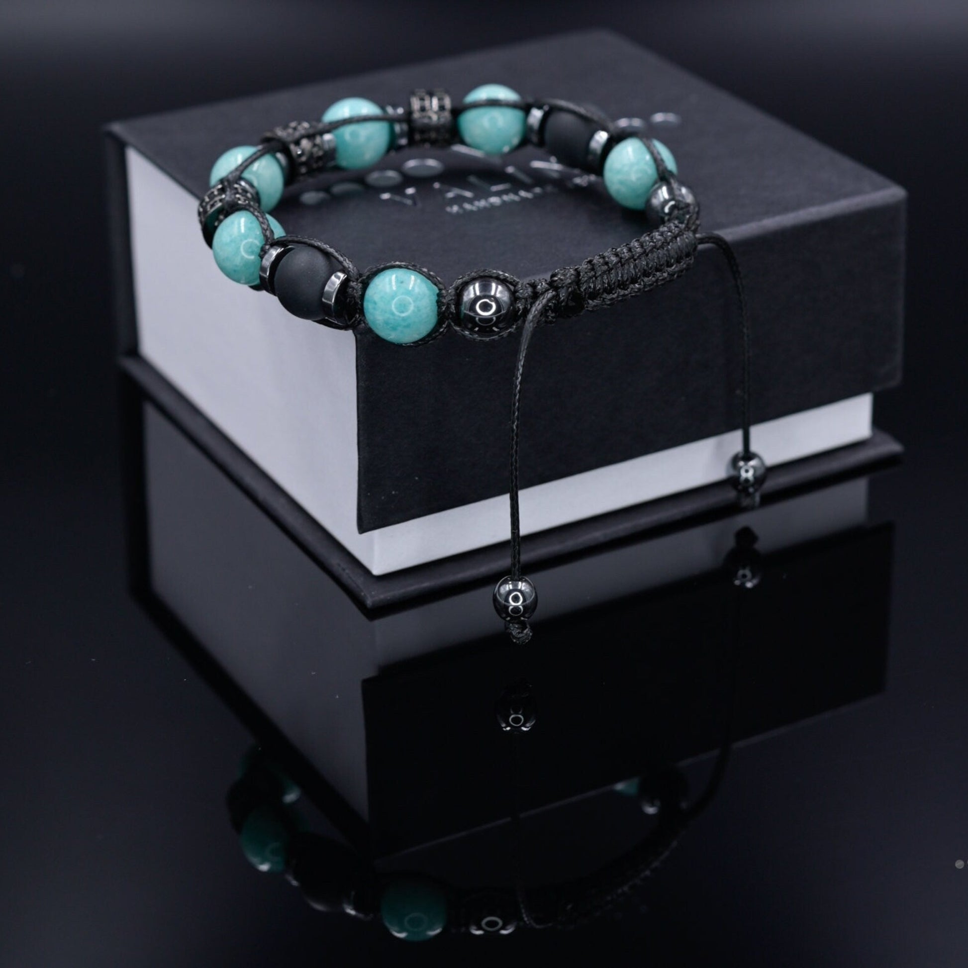 Gemstone Amazonite Bracelet Men, Men's Onyx Hematite Beaded Bracelet, Summer Bracelet, Gift for Men, Adjustable Macrame Bracelet, Men's Gift  - Shamballa Bracelet - Mantra Bracelet  -  Birthstone Bracelet - Gemstone Bracelet Men - Chakra Bracelet - Macrame Bracelet - Healing Bracelet - Valinde

