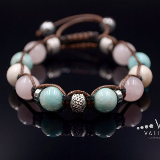 Women's Genuine Amazonite Bracelet - Rose Quartz Beaded Bracelet - Gift for Women - Adjustable Bracelet - Women Crystal Bracelet - Macrame Bracelet - Healing Bracelet  - Birthstone Bracelet - Gemstone Bracelet Men