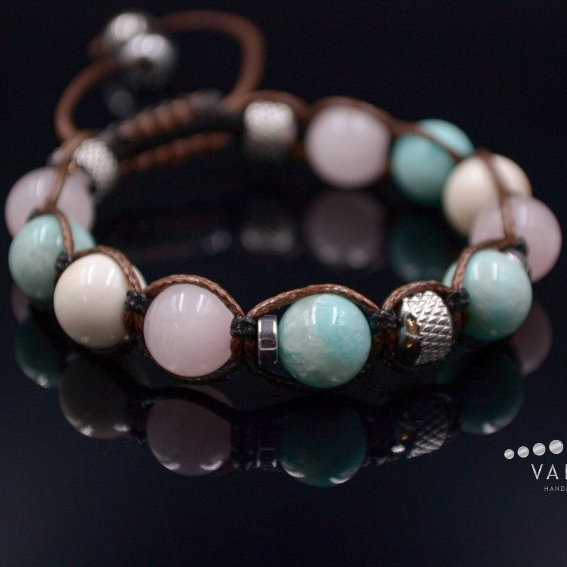 Women's Genuine Amazonite Bracelet - Rose Quartz Beaded Bracelet - Gift for Women - Adjustable Bracelet - Women Crystal Bracelet - Macrame Bracelet - Healing Bracelet  - Birthstone Bracelet - Gemstone Bracelet Men
