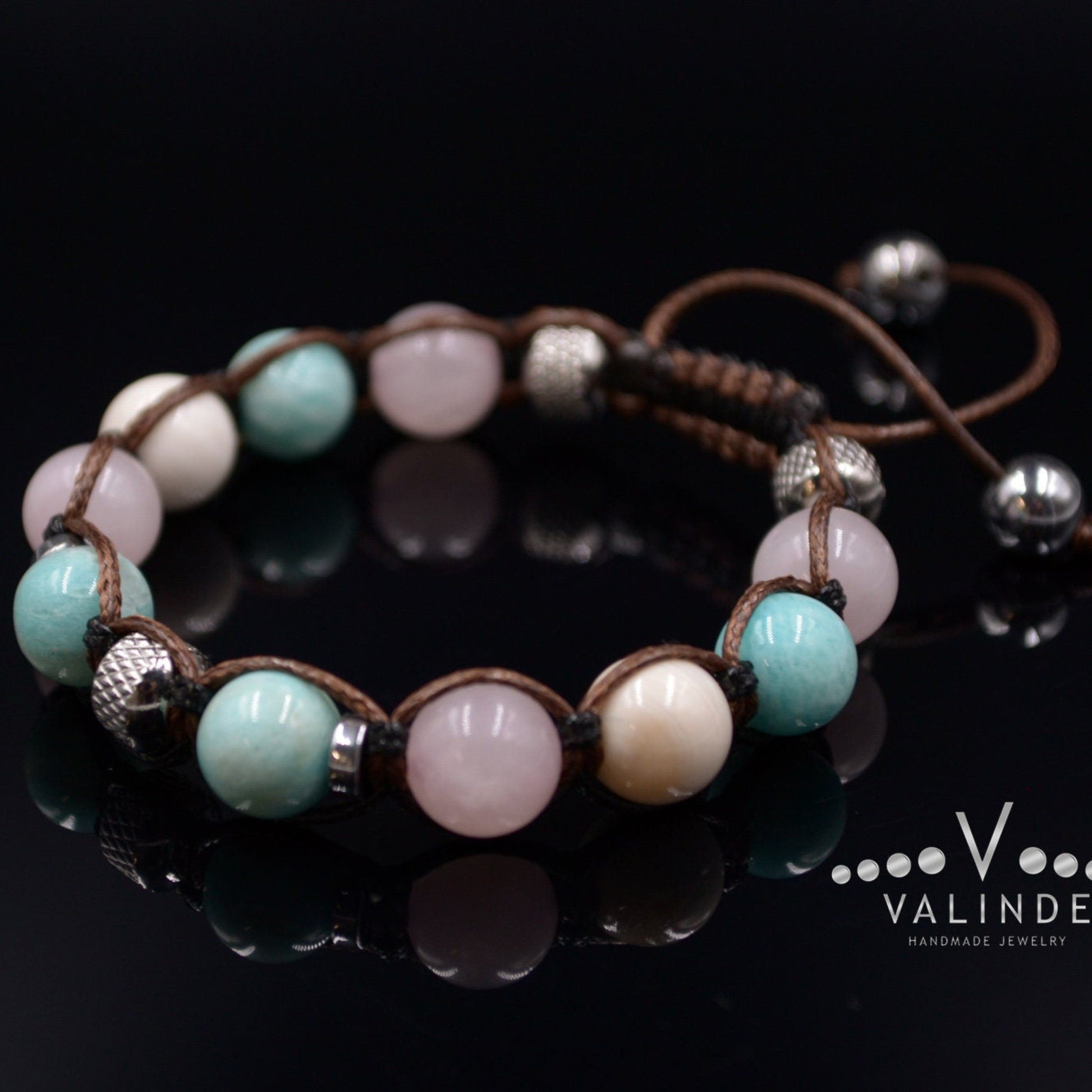 Women's Genuine Amazonite Bracelet - Rose Quartz Beaded Bracelet - Gift for Women - Adjustable Bracelet - Women Crystal Bracelet - Macrame Bracelet - Healing Bracelet  - Birthstone Bracelet - Gemstone Bracelet Men