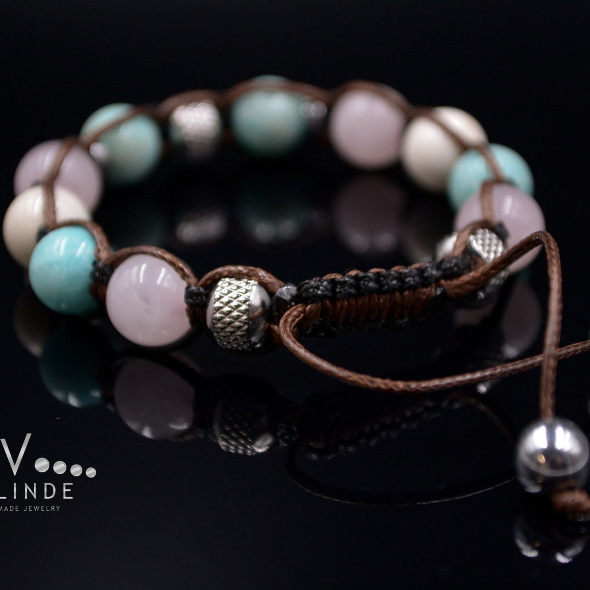 Women's Genuine Amazonite Bracelet - Rose Quartz Beaded Bracelet - Gift for Women - Adjustable Bracelet - Women Crystal Bracelet - Macrame Bracelet - Healing Bracelet  - Birthstone Bracelet - Gemstone Bracelet Men