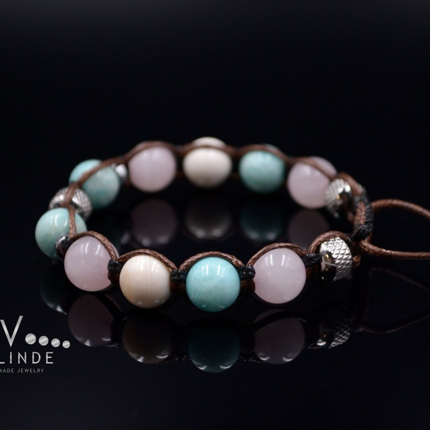 Women's Genuine Amazonite Bracelet - Rose Quartz Beaded Bracelet - Gift for Women - Adjustable Bracelet - Women Crystal Bracelet - Macrame Bracelet - Healing Bracelet  - Birthstone Bracelet - Gemstone Bracelet Men
