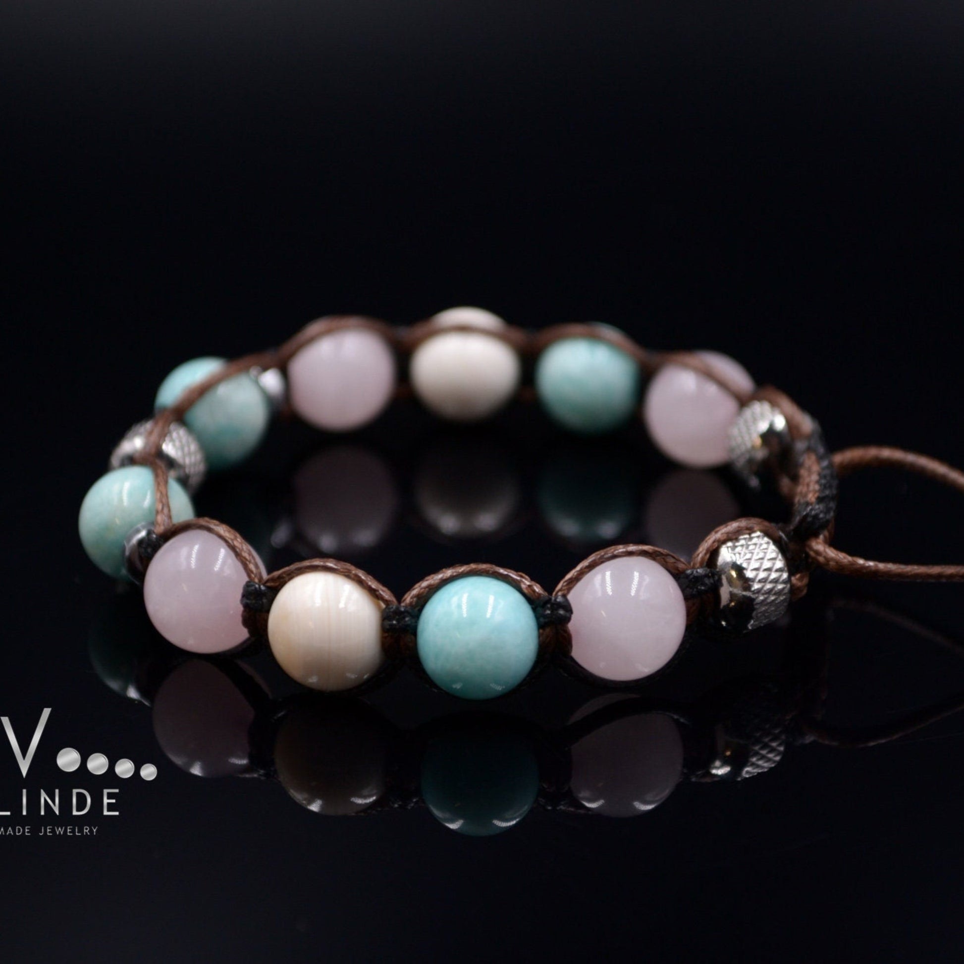 Women's Genuine Amazonite Bracelet - Rose Quartz Beaded Bracelet - Gift for Women - Adjustable Bracelet - Women Crystal Bracelet - Macrame Bracelet - Healing Bracelet  - Birthstone Bracelet - Gemstone Bracelet Men
