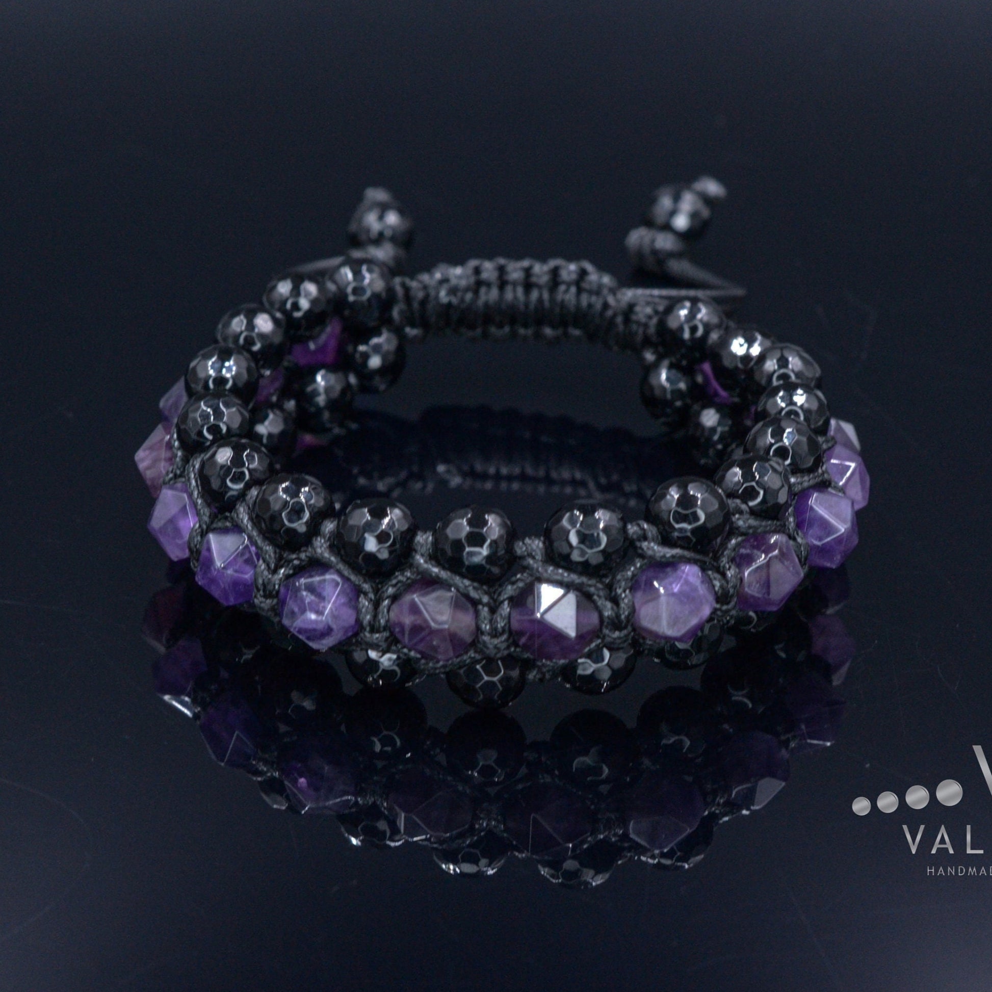 Amethyst Crystal Bracelet Men's 3 Row Bracelet Black Agate Bracelet Gifts for Men Triple Bead Bracelet Birthstone Bracelet Macrame Bracelet - Shamballa Bracelet - Birthstone Bracelet - Gemstone Bracelet Men - Chakra Bracelet - Macrame Bracelet - Healing Bracelet - Valinde