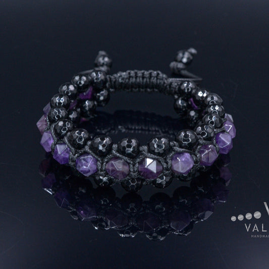 Amethyst Crystal Bracelet Men's 3 Row Bracelet Black Agate Bracelet Gifts for Men Triple Bead Bracelet Birthstone Bracelet Macrame Bracelet - Shamballa Bracelet - Birthstone Bracelet - Gemstone Bracelet Men - Chakra Bracelet - Macrame Bracelet - Healing Bracelet - Valinde