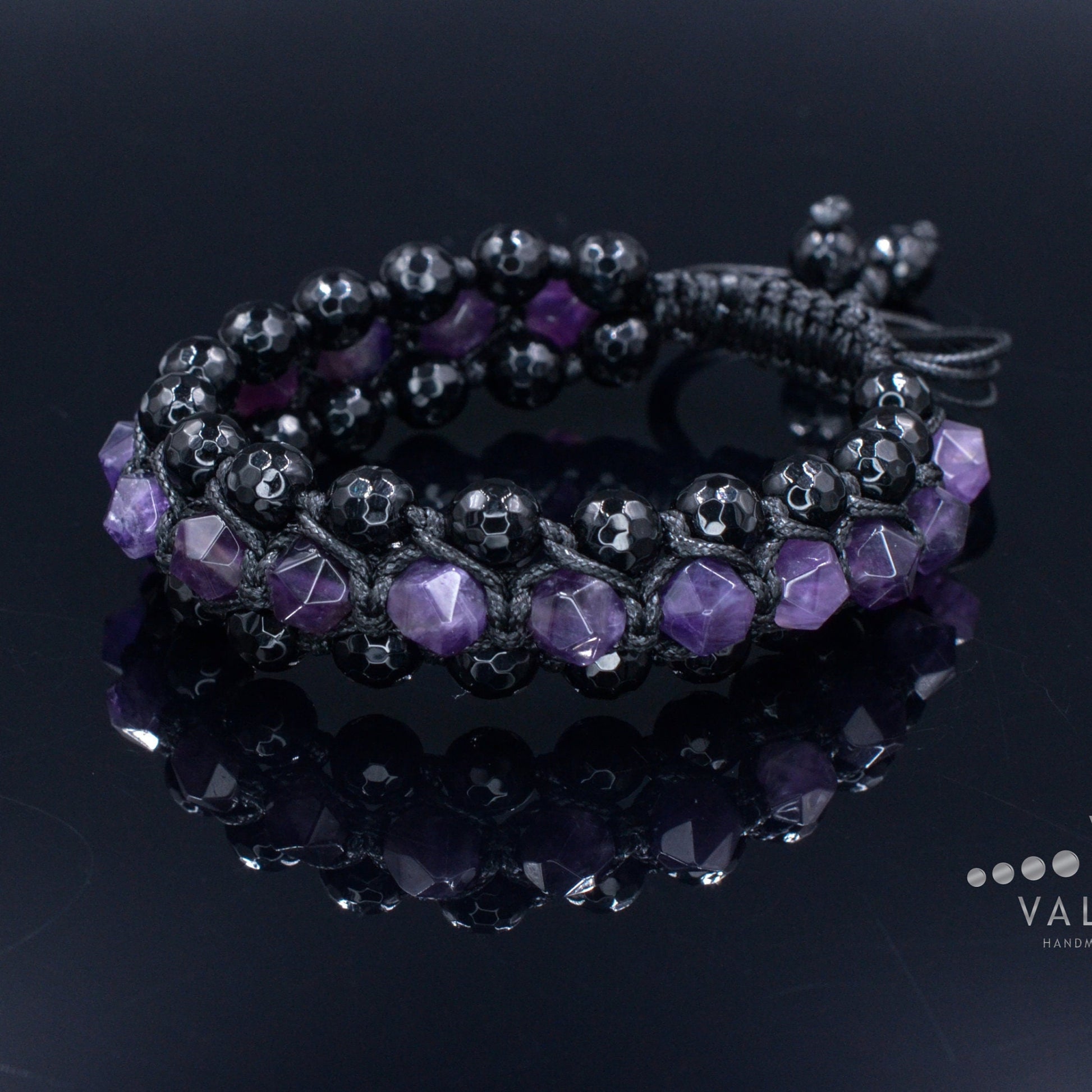 Amethyst Crystal Bracelet Men's 3 Row Bracelet Black Agate Bracelet Gifts for Men Triple Bead Bracelet Birthstone Bracelet Macrame Bracelet - Shamballa Bracelet - Birthstone Bracelet - Gemstone Bracelet Men - Chakra Bracelet - Macrame Bracelet - Healing Bracelet - Valinde
