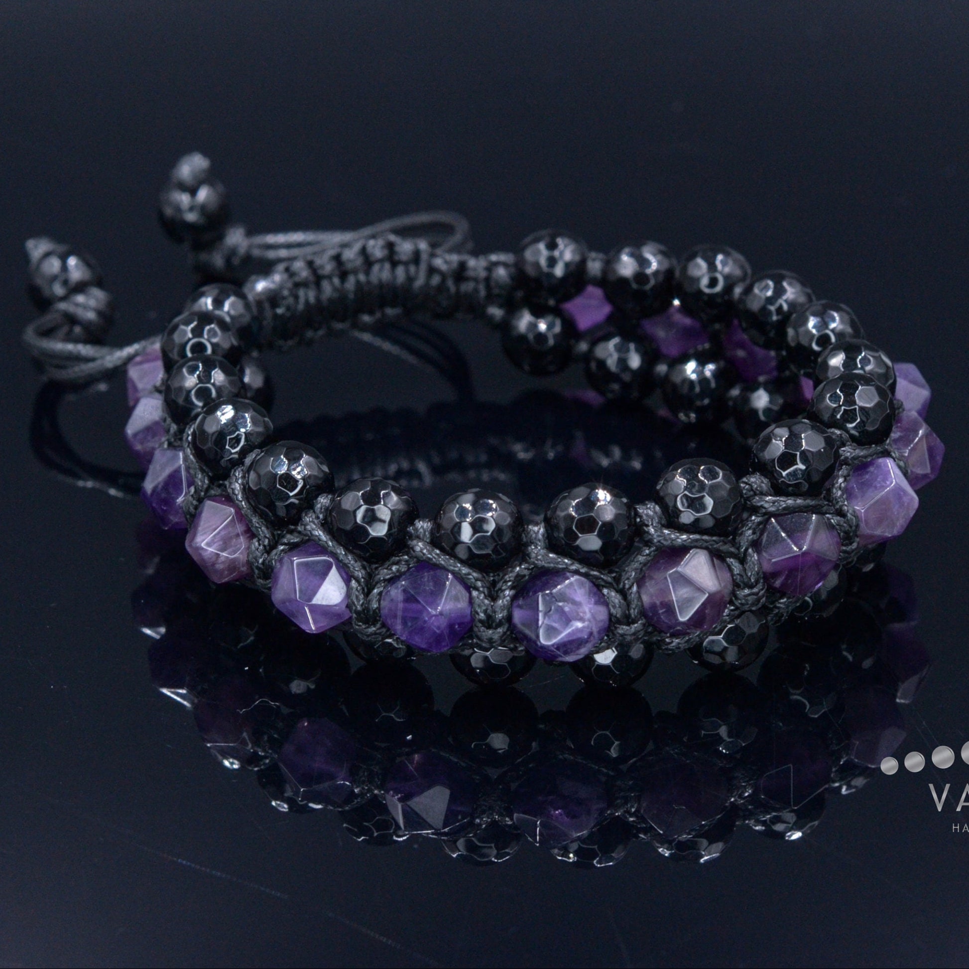 Amethyst Crystal Bracelet Men's 3 Row Bracelet Black Agate Bracelet Gifts for Men Triple Bead Bracelet Birthstone Bracelet Macrame Bracelet - Shamballa Bracelet - Birthstone Bracelet - Gemstone Bracelet Men - Chakra Bracelet - Macrame Bracelet - Healing Bracelet - Valinde
