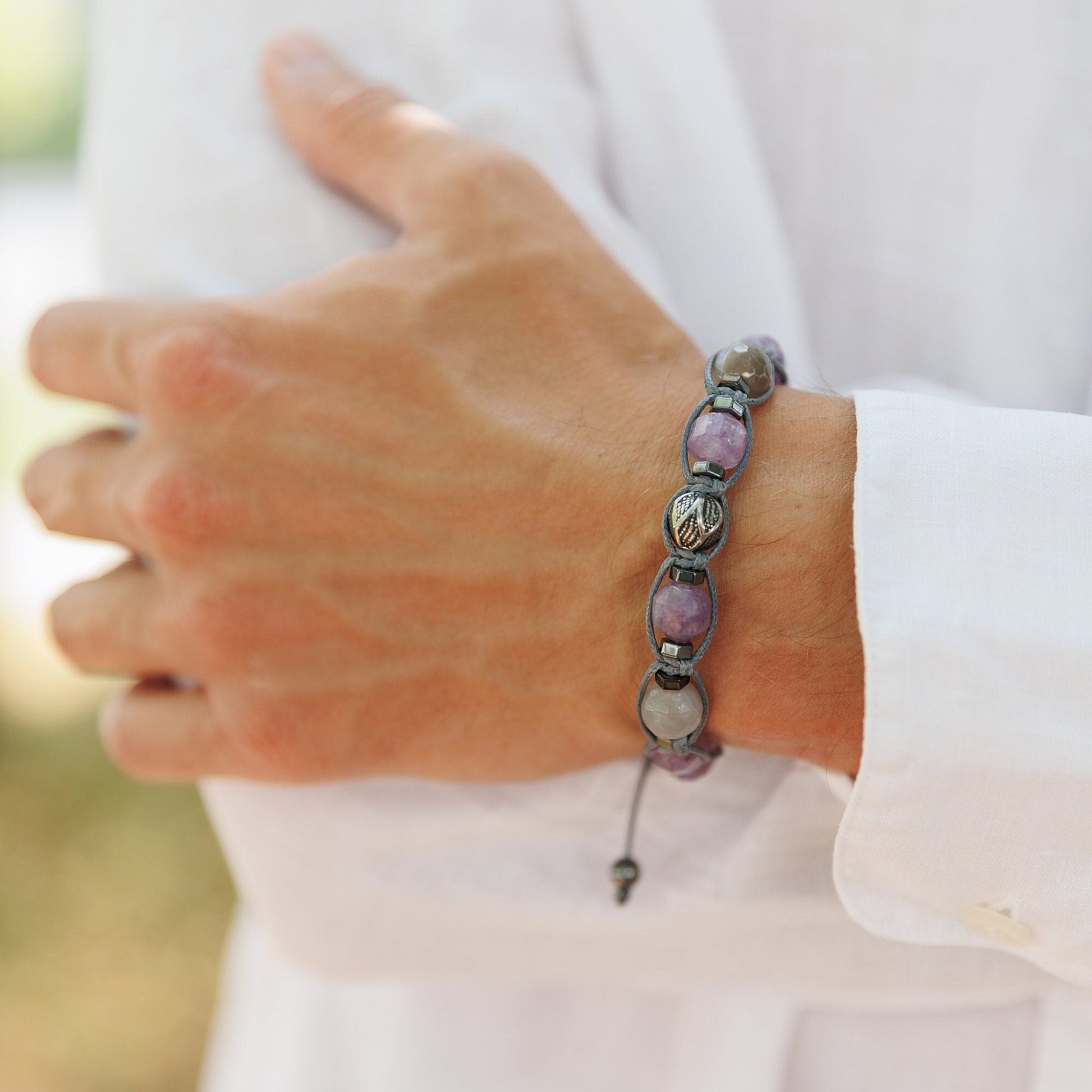 Men's Black Onyx Hematite Beaded Bracelet, Gemstone Braided Adjustable Bracelet, Gift for Men, Father's Day Gift, Crystal Amulet BraceletAmethyst Fluorite Onyx Beaded Bracelet, Men's Crystal Braided Adjustable Bracelet, Gift for Men, Father's Day Gift,Stone Macrame Bracelet  Amethyst Agate Bracelet, Men's Steel Bead Adjustable Bracelet, Gift for Men, Light Purple Beaded Bracelet, Christmas Gift, Macrame Bracelet - Shamballa Bracelet - Mantra Bracelet  -  Birthstone Bracelet - Gemstone Bracelet Men - Valinde