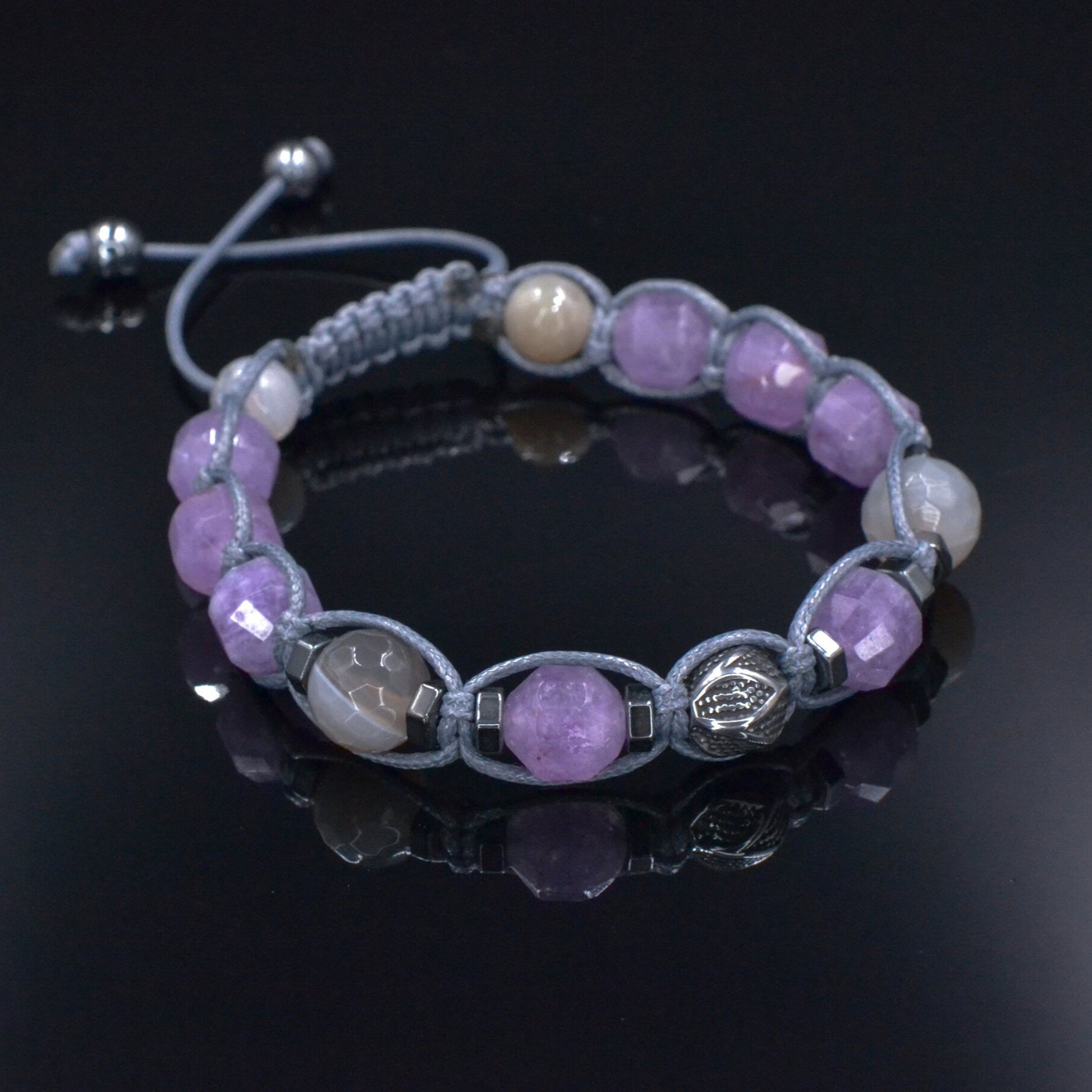 Men's Black Onyx Hematite Beaded Bracelet, Gemstone Braided Adjustable Bracelet, Gift for Men, Father's Day Gift, Crystal Amulet BraceletAmethyst Fluorite Onyx Beaded Bracelet, Men's Crystal Braided Adjustable Bracelet, Gift for Men, Father's Day Gift,Stone Macrame Bracelet  Amethyst Agate Bracelet, Men's Steel Bead Adjustable Bracelet, Gift for Men, Light Purple Beaded Bracelet, Christmas Gift, Macrame Bracelet - Shamballa Bracelet - Mantra Bracelet  -  Birthstone Bracelet - Gemstone Bracelet Men - Chakra 