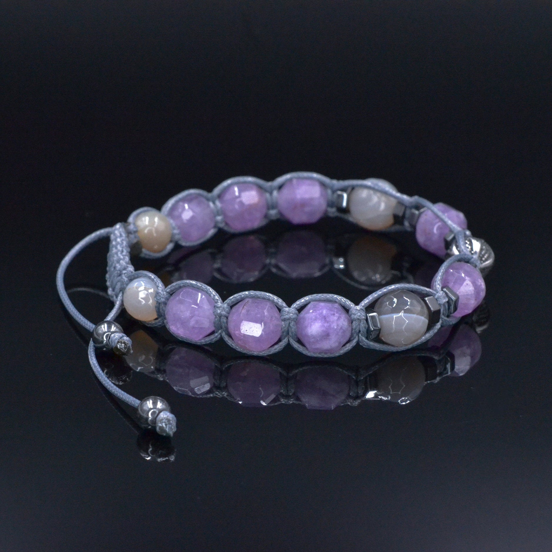 Men's Black Onyx Hematite Beaded Bracelet, Gemstone Braided Adjustable Bracelet, Gift for Men, Father's Day Gift, Crystal Amulet BraceletAmethyst Fluorite Onyx Beaded Bracelet, Men's Crystal Braided Adjustable Bracelet, Gift for Men, Father's Day Gift,Stone Macrame Bracelet  Amethyst Agate Bracelet, Men's Steel Bead Adjustable Bracelet, Gift for Men, Light Purple Beaded Bracelet, Christmas Gift, Macrame Bracelet - Shamballa Bracelet - Mantra Bracelet  -  Birthstone Bracelet - Gemstone Bracelet Men - Chakra 