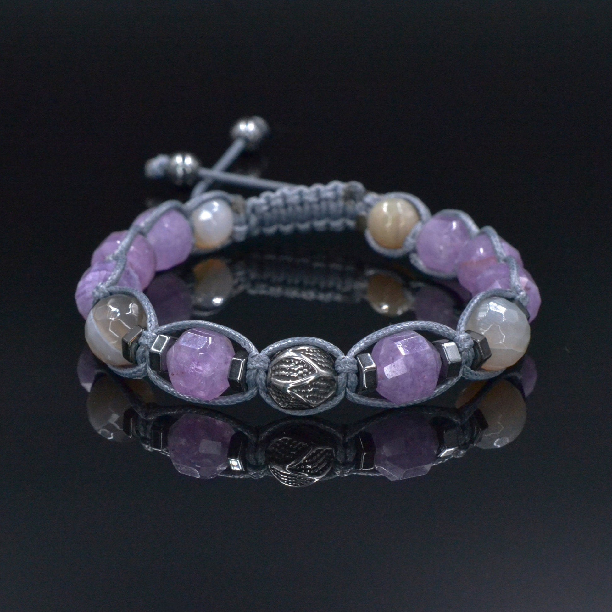 Men's Black Onyx Hematite Beaded Bracelet, Gemstone Braided Adjustable Bracelet, Gift for Men, Father's Day Gift, Crystal Amulet BraceletAmethyst Fluorite Onyx Beaded Bracelet, Men's Crystal Braided Adjustable Bracelet, Gift for Men, Father's Day Gift,Stone Macrame Bracelet  Amethyst Agate Bracelet, Men's Steel Bead Adjustable Bracelet, Gift for Men, Light Purple Beaded Bracelet, Christmas Gift, Macrame Bracelet - Shamballa Bracelet - Mantra Bracelet  -  Birthstone Bracelet - Gemstone Bracelet Men -Valinde