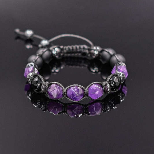 Men's Amethyst Bead Bracelet Black Onyx and Hematite Bracelet Gift for Man Father's Day Gift Adjustable Stone Bracelet Gift for Men - Shamballa Bracelet - Mantra Bracelet  -  Yoga Bracelet -  Birthstone Bracelet - Gemstone Bracelet Men - Chakra Bracelet - Macrame Bracelet - Healing Bracelet - Gift for Father - Gift For Men - Valinde
