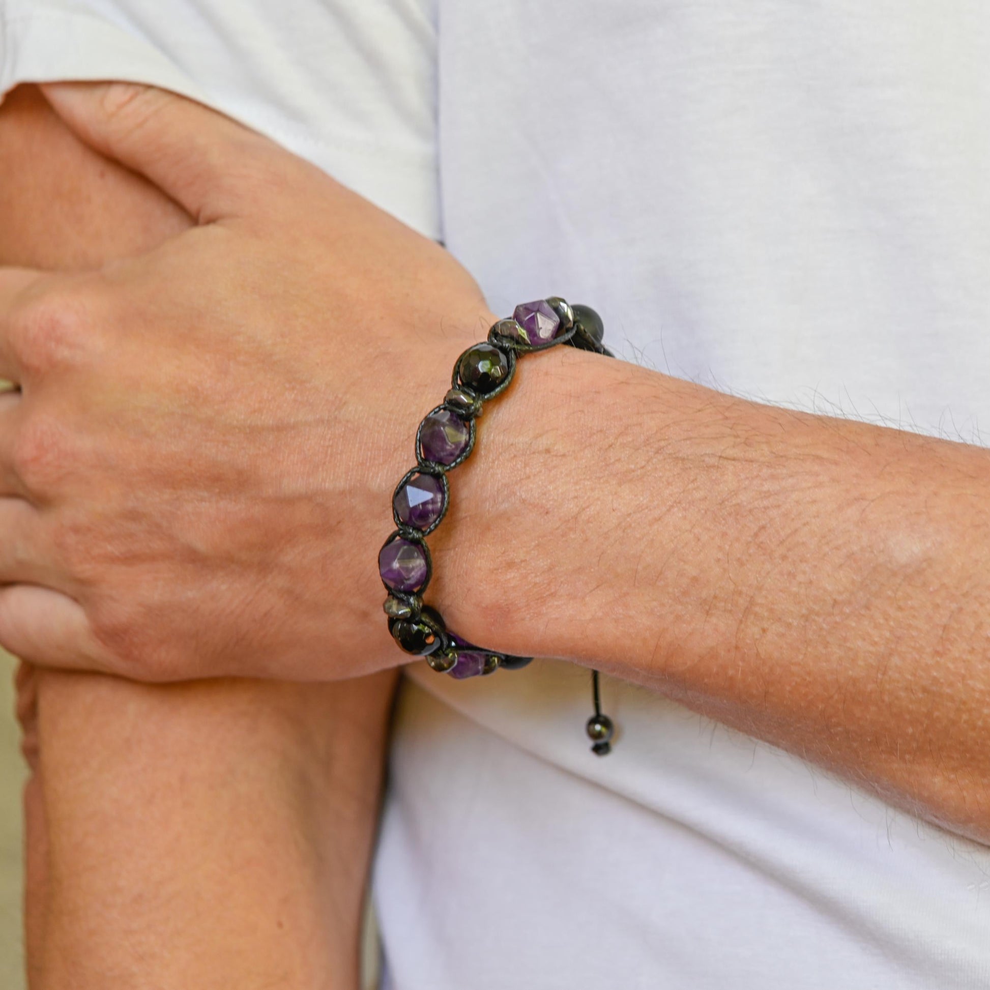 Men's Amethyst Bead Bracelet Black Onyx and Hematite Bracelet Gift for Man Father's Day Gift Adjustable Stone Bracelet Gift for Men - Shamballa Bracelet - Mantra Bracelet  -  Yoga Bracelet -  Birthstone Bracelet - Gemstone Bracelet Men - Chakra Bracelet - Macrame Bracelet - Healing Bracelet - Gift for Father - Gift For Men - Valinde
