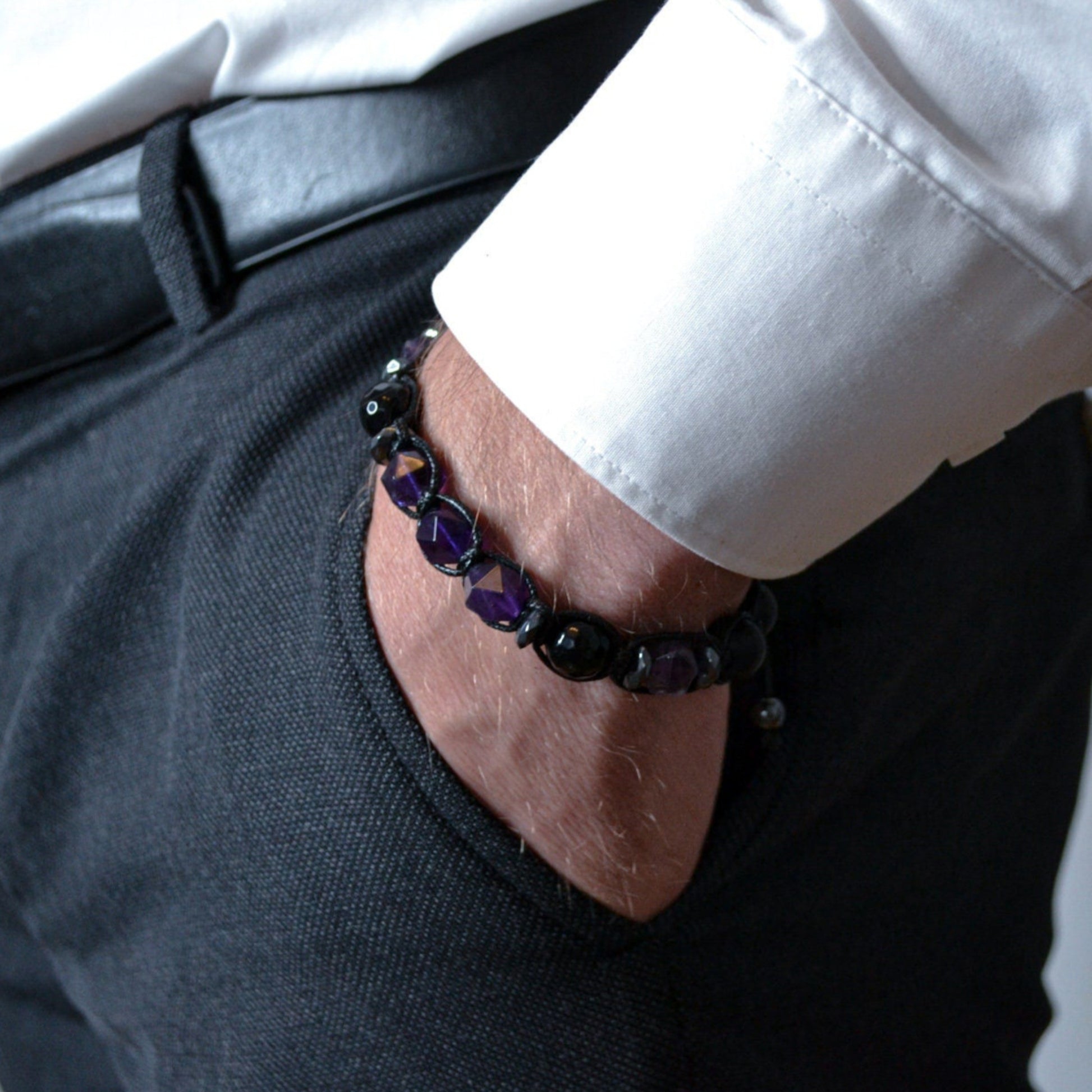Men's Amethyst Bead Bracelet Black Onyx and Hematite Bracelet Gift for Man Father's Day Gift Adjustable Stone Bracelet Gift for Men - Shamballa Bracelet - Mantra Bracelet  -  Yoga Bracelet -  Birthstone Bracelet - Gemstone Bracelet Men - Chakra Bracelet - Macrame Bracelet - Healing Bracelet - Gift for Father - Gift For Men - Valinde
