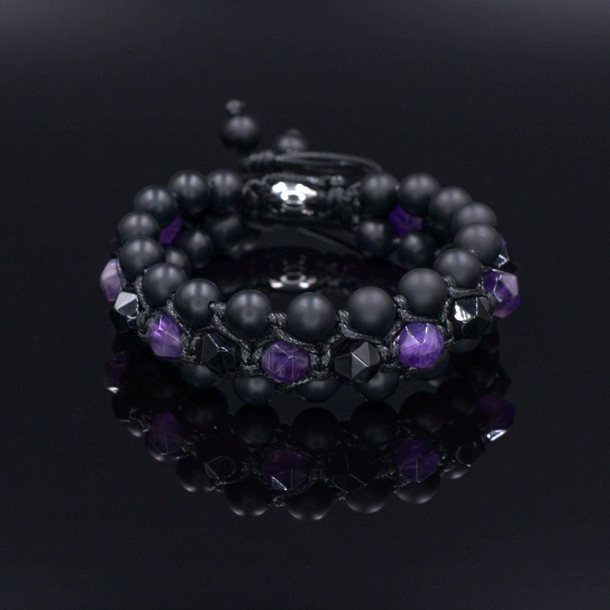 Men's Amethyst Crystal Bracelet - 3 Row Stone Bracelet - Agate Bracelet -Gemstone Bracelet - Gift for Men -Beaded Bracelet - Wide Bracelet - Shamballa Bracelet - Birthstone Bracelet - Gemstone Bracelet Men - Chakra Bracelet - Macrame Bracelet - Healing Bracelet