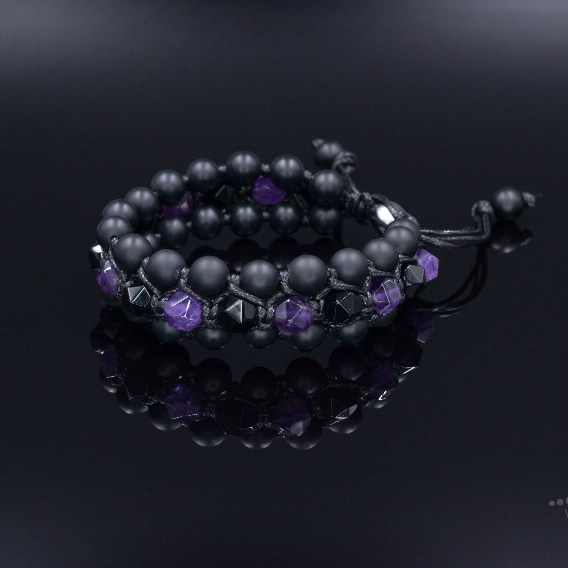 Men's Amethyst Crystal Bracelet - 3 Row Stone Bracelet - Agate Bracelet -Gemstone Bracelet - Gift for Men -Beaded Bracelet - Wide Bracelet - Shamballa Bracelet - Birthstone Bracelet - Gemstone Bracelet Men - Chakra Bracelet - Macrame Bracelet - Healing Bracelet