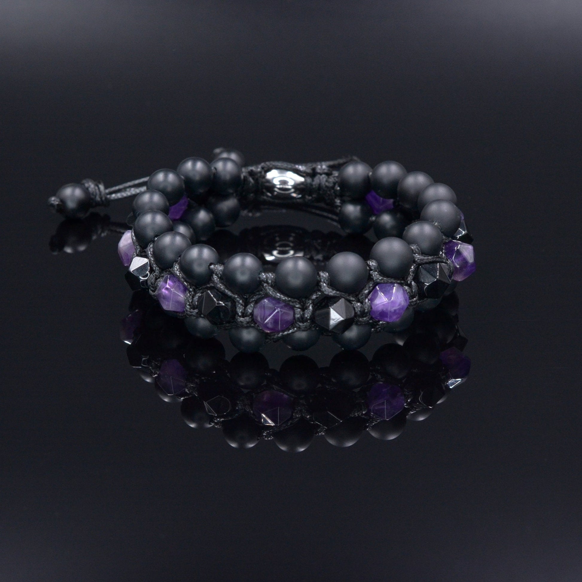 Men's Amethyst Crystal Bracelet - 3 Row Stone Bracelet - Agate Bracelet -Gemstone Bracelet - Gift for Men -Beaded Bracelet - Wide Bracelet - Shamballa Bracelet - Birthstone Bracelet - Gemstone Bracelet Men - Chakra Bracelet - Macrame Bracelet - Healing Bracelet
