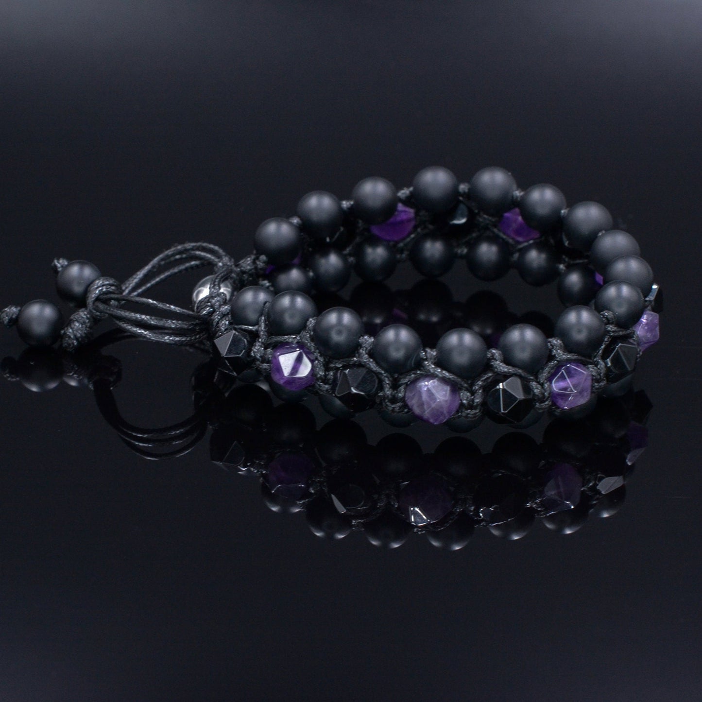 Men's Amethyst Crystal Bracelet - 3 Row Stone Bracelet - Agate Bracelet -Gemstone Bracelet - Gift for Men -Beaded Bracelet - Wide Bracelet - Shamballa Bracelet - Birthstone Bracelet - Gemstone Bracelet Men - Chakra Bracelet - Macrame Bracelet - Healing Bracelet
