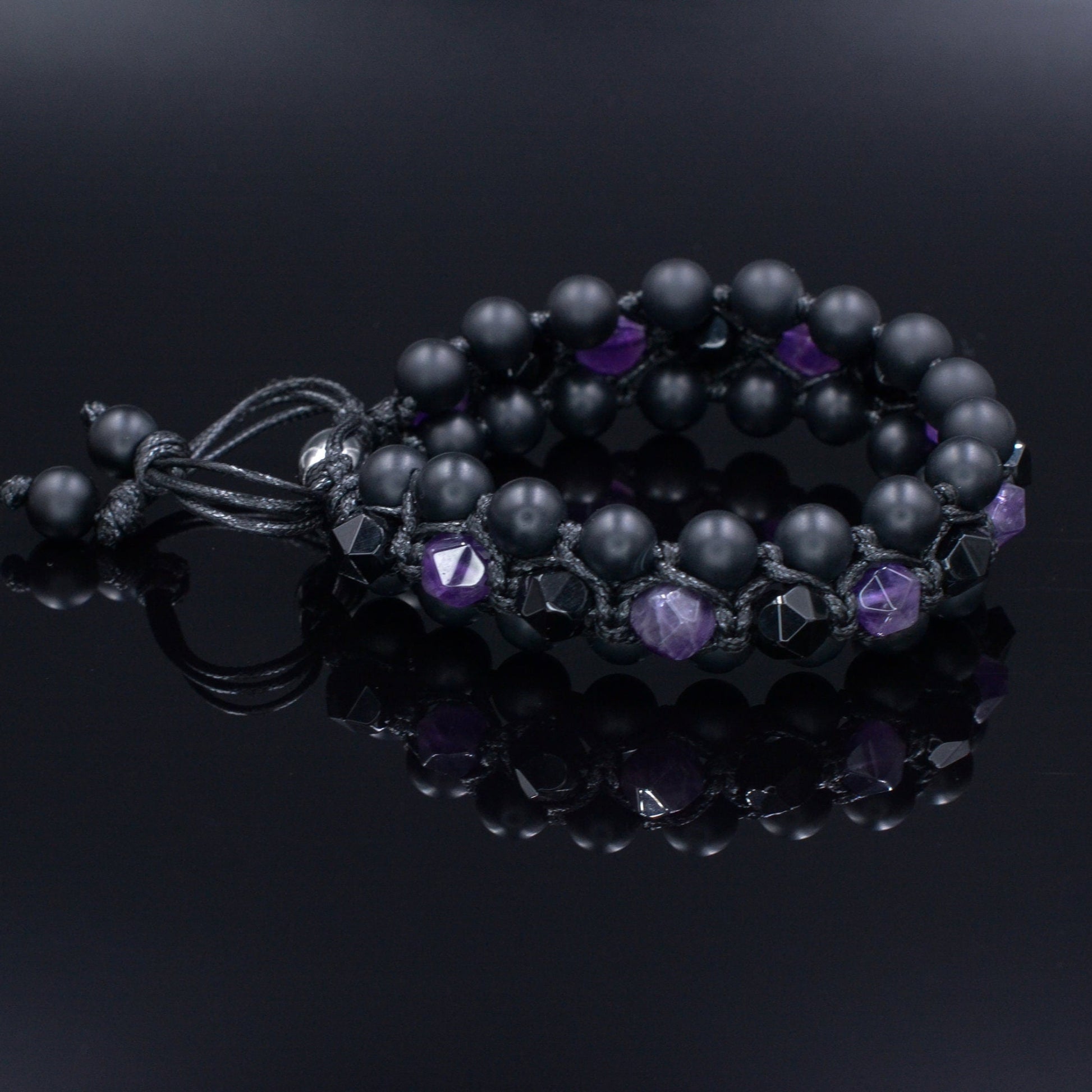 Men's Amethyst Crystal Bracelet - 3 Row Stone Bracelet - Agate Bracelet -Gemstone Bracelet - Gift for Men -Beaded Bracelet - Wide Bracelet - Shamballa Bracelet - Birthstone Bracelet - Gemstone Bracelet Men - Chakra Bracelet - Macrame Bracelet - Healing Bracelet
