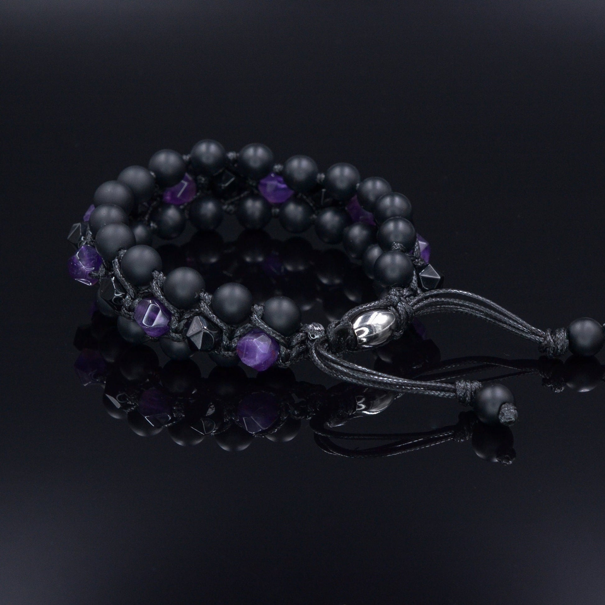 Men's Amethyst Crystal Bracelet - 3 Row Stone Bracelet - Agate Bracelet -Gemstone Bracelet - Gift for Men -Beaded Bracelet - Wide Bracelet - Shamballa Bracelet - Birthstone Bracelet - Gemstone Bracelet Men - Chakra Bracelet - Macrame Bracelet - Healing Bracelet
