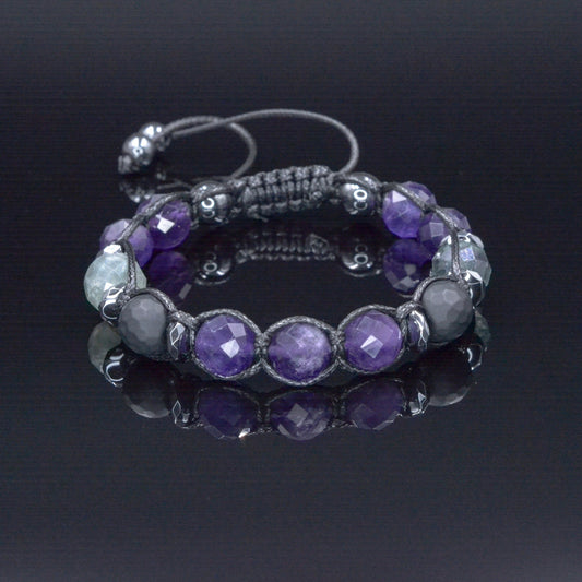 Amethyst Fluorite Onyx Beaded Bracelet, Men's Crystal Braided Adjustable Bracelet, Gift for Men, Father's Day Gift,Stone Macrame Bracelet  - Shamballa Bracelet - Mantra Bracelet  -  Birthstone Bracelet - Gemstone Bracelet Men - Chakra Bracelet - Macrame Bracelet - Healing Bracelet - Valinde