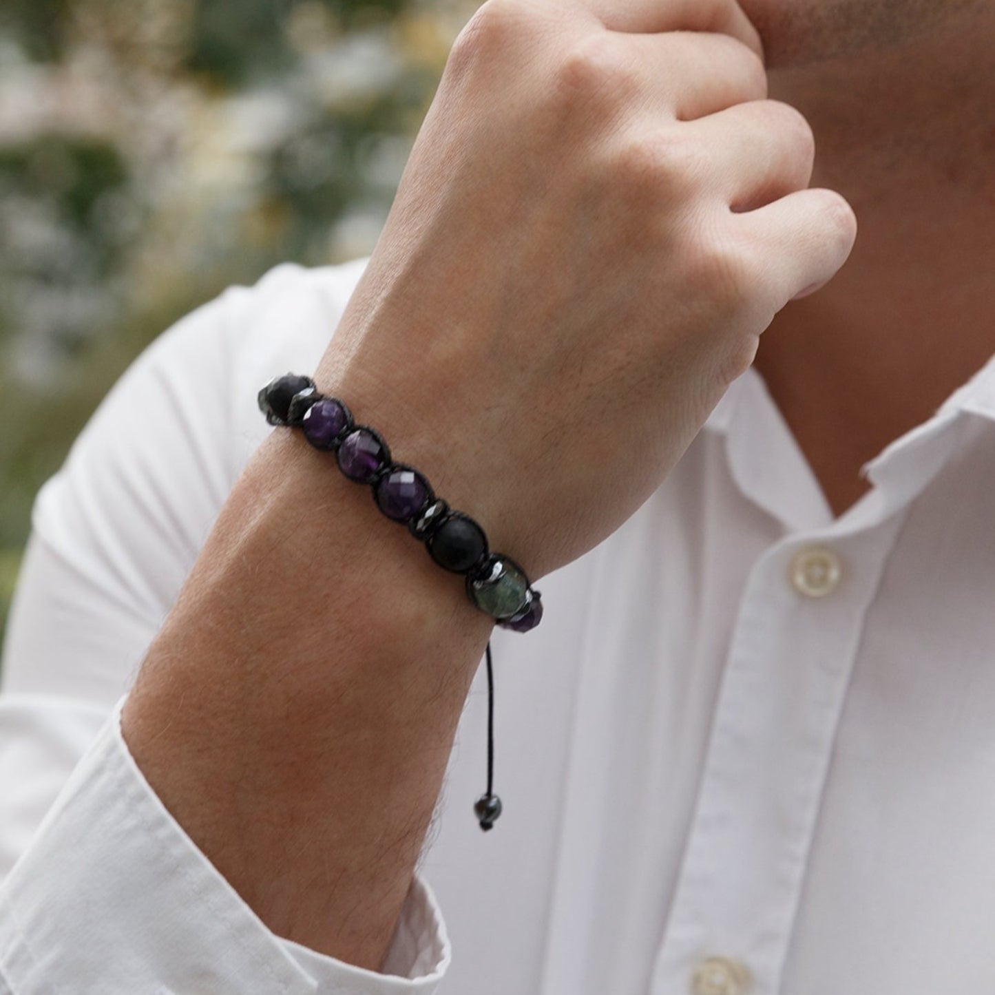 Men's Black Onyx Hematite Beaded Bracelet, Gemstone Braided Adjustable Bracelet, Gift for Men, Father's Day Gift, Crystal Amulet BraceletAmethyst Fluorite Onyx Beaded Bracelet, Men's Crystal Braided Adjustable Bracelet, Gift for Men, Father's Day Gift,Stone Macrame Bracelet  - Shamballa Bracelet - Mantra Bracelet  -  Birthstone Bracelet - Gemstone Bracelet Men - Chakra Bracelet - Macrame Bracelet - Healing Bracelet - Valinde
