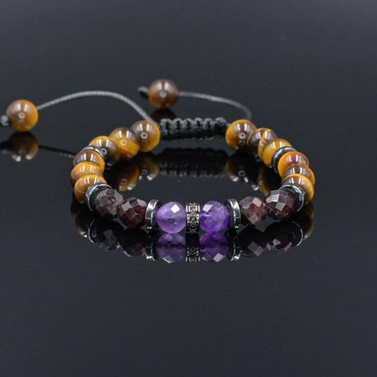 Men's Tiger Eye & Garnet Bracelet, Amethyst Beaded Jewelry for Men, Masculine Strength Gift, Spiritual Protection, Gift for Men, Adjustable Braided Bracelet, Gift for Men, Adjustable Macrame Braided Gemstone Bracelet, Braided Adjustable Gemstone Bead Bracelet, Genuine Raw Stone Jewelry, Gift for Men, Adjustable Braided Macrame Bracelet, Gift for Men - Shamballa Bracelet - Mantra Bracelet  -  Yoga Bracelet -  Birthstone Bracelet - Gemstone Bracelet Men - Chakra Bracelet - Macrame Bracelet - Healing Bracelet 