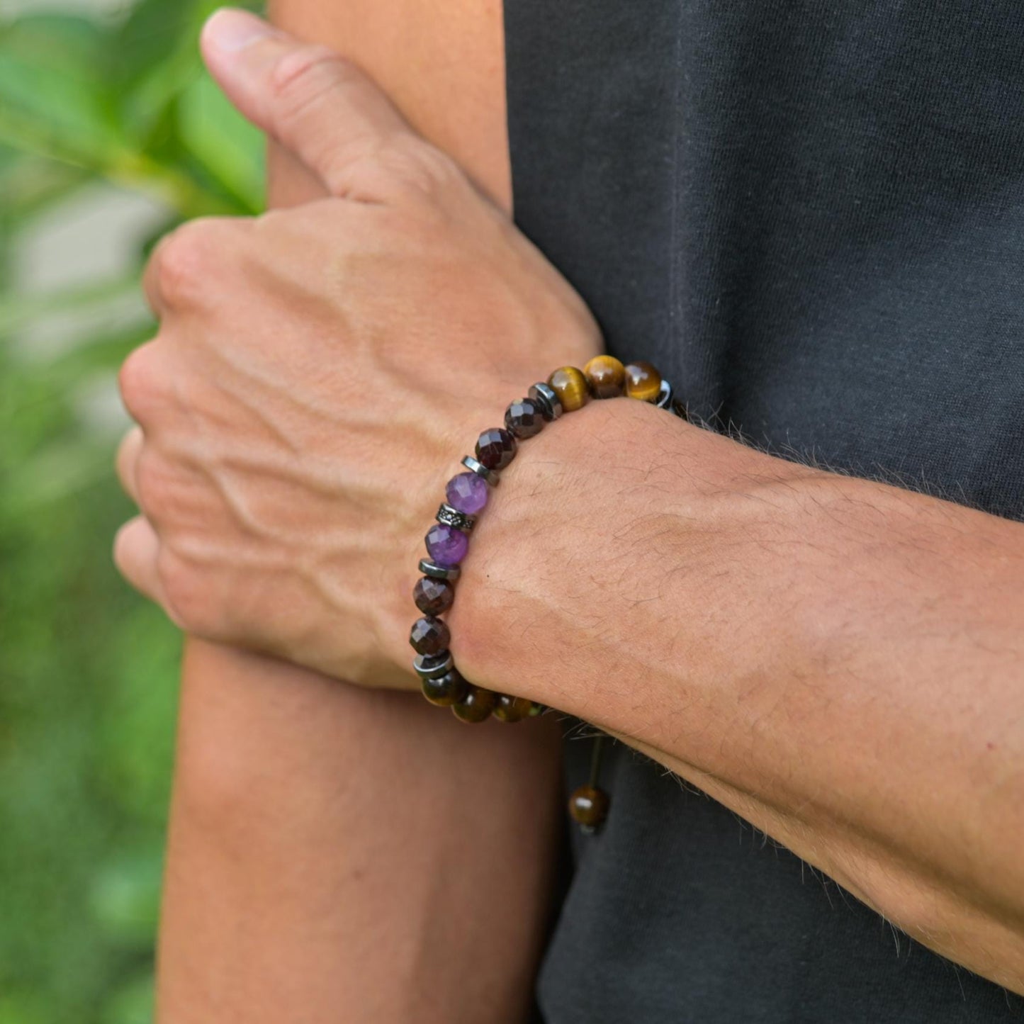 Men's Tiger Eye & Garnet Bracelet, Amethyst Beaded Jewelry for Men, Masculine Strength Gift, Spiritual Protection, Gift for Men, Adjustable Braided Bracelet, Gift for Men, Adjustable Macrame Braided Gemstone Bracelet, Braided Adjustable Gemstone Bead Bracelet, Genuine Raw Stone Jewelry, Gift for Men, Adjustable Braided Macrame Bracelet, Gift for Men - Shamballa Bracelet - Mantra Bracelet  -  Yoga Bracelet -  Birthstone Bracelet - Gemstone Bracelet Men - Chakra Bracelet - Macrame Bracelet - Healing Bracelet 
