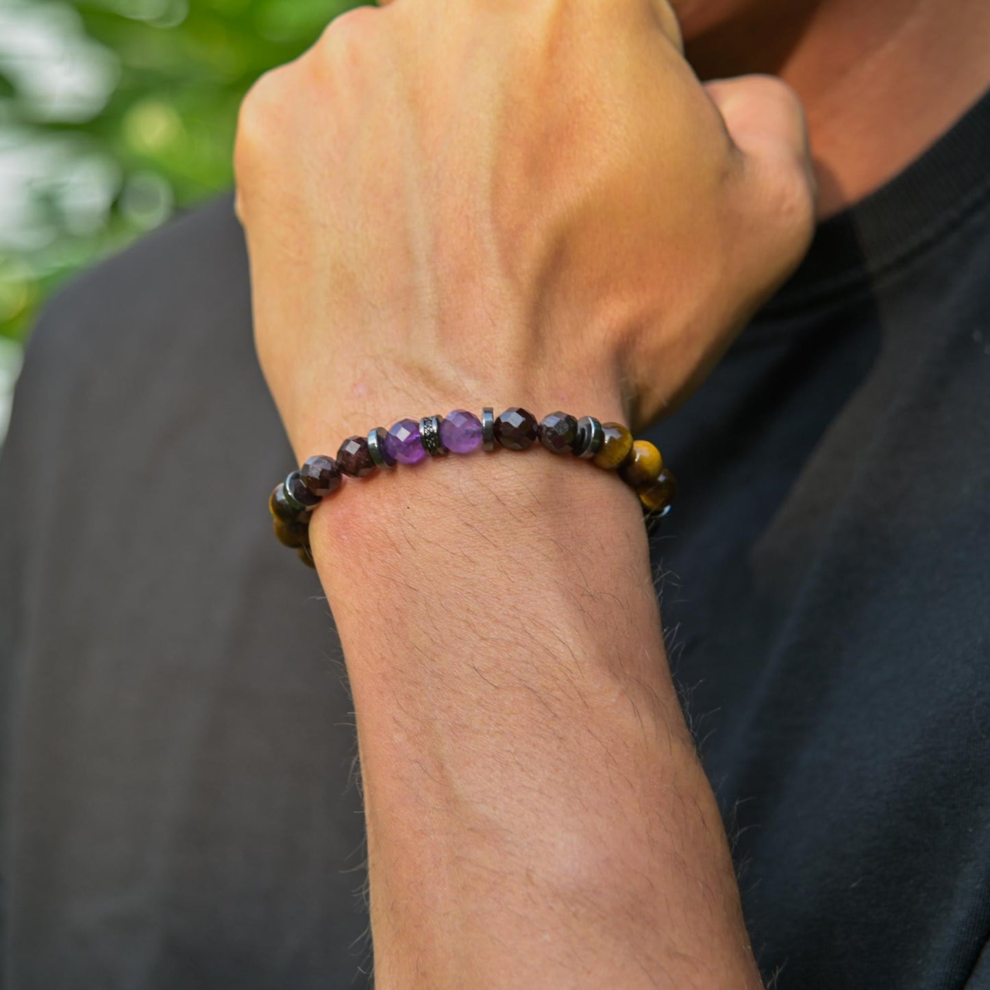 Men's Tiger Eye & Garnet Bracelet, Amethyst Beaded Jewelry for Men, Masculine Strength Gift, Spiritual Protection, Gift for Men, Adjustable Braided Bracelet, Gift for Men, Adjustable Macrame Braided Gemstone Bracelet, Braided Adjustable Gemstone Bead Bracelet, Genuine Raw Stone Jewelry, Gift for Men, Adjustable Braided Macrame Bracelet, Gift for Men - Shamballa Bracelet - Mantra Bracelet  -  Yoga Bracelet -  Birthstone Bracelet - Gemstone Bracelet Men - Chakra Bracelet - Macrame Bracelet - Healing Bracelet 