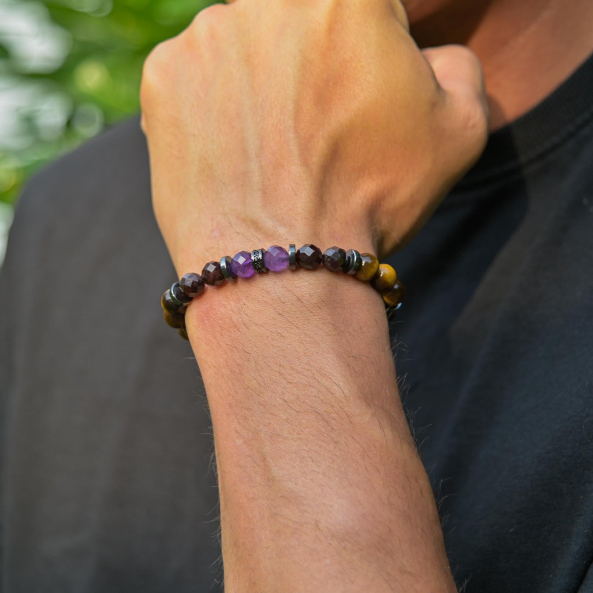 Men's Tiger Eye & Garnet Bracelet, Amethyst Beaded Jewelry for Men, Masculine Strength Gift, Spiritual Protection, Gift for Men, Adjustable Braided Bracelet, Gift for Men, Adjustable Macrame Braided Gemstone Bracelet, Braided Adjustable Gemstone Bead Bracelet, Genuine Raw Stone Jewelry, Gift for Men, Adjustable Braided Macrame Bracelet, Gift for Men - Shamballa Bracelet - Mantra Bracelet  -  Yoga Bracelet -  Birthstone Bracelet - Gemstone Bracelet Men - Chakra Bracelet - Macrame Bracelet - Healing Bracelet 
