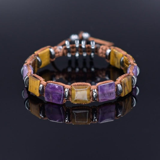 Tiger's Eye Amethyst Flat Beads Bracelet, Men's Adjustable Gemstone Bracelet, Square Beads Bracelet, Gift for Men, Beaded Bracelet for Men  -  Shamballa Bracelet - Mantra Bracelet  -  Birthstone Bracelet - Gemstone Bracelet Men - Chakra Bracelet - Macrame Bracelet - Healing Bracelet - Valinde
