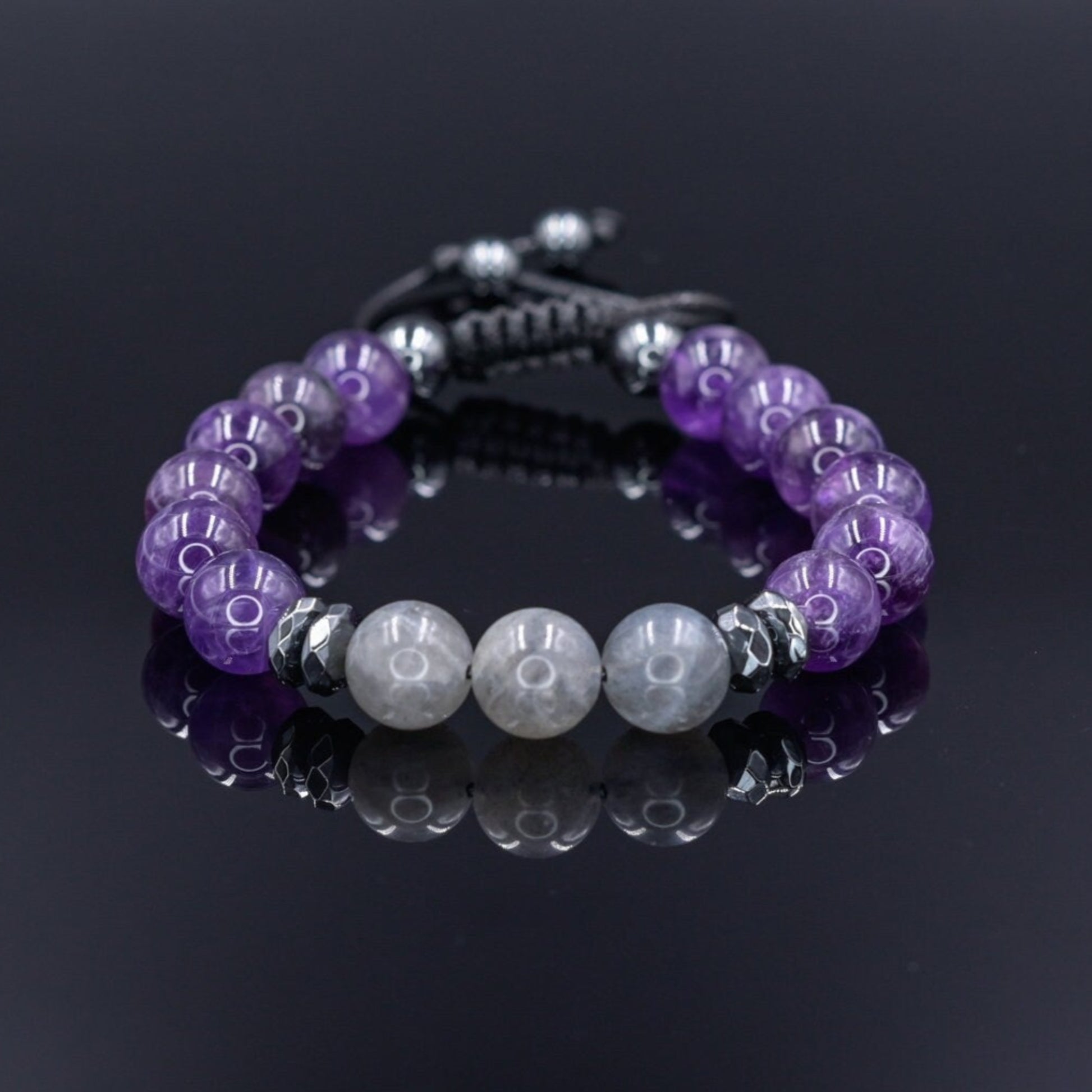 Amethyst Labradorite Hematite Beaded Bracelet, Men's Gemstone Crystal Bracelet, Gift for Men, Adjustable Stone Bracelet    - Shamballa Bracelet - Mantra Bracelet  -  Birthstone Bracelet - Gemstone Bracelet Men - Chakra Bracelet - Macrame Bracelet - Healing Bracelet - Valinde