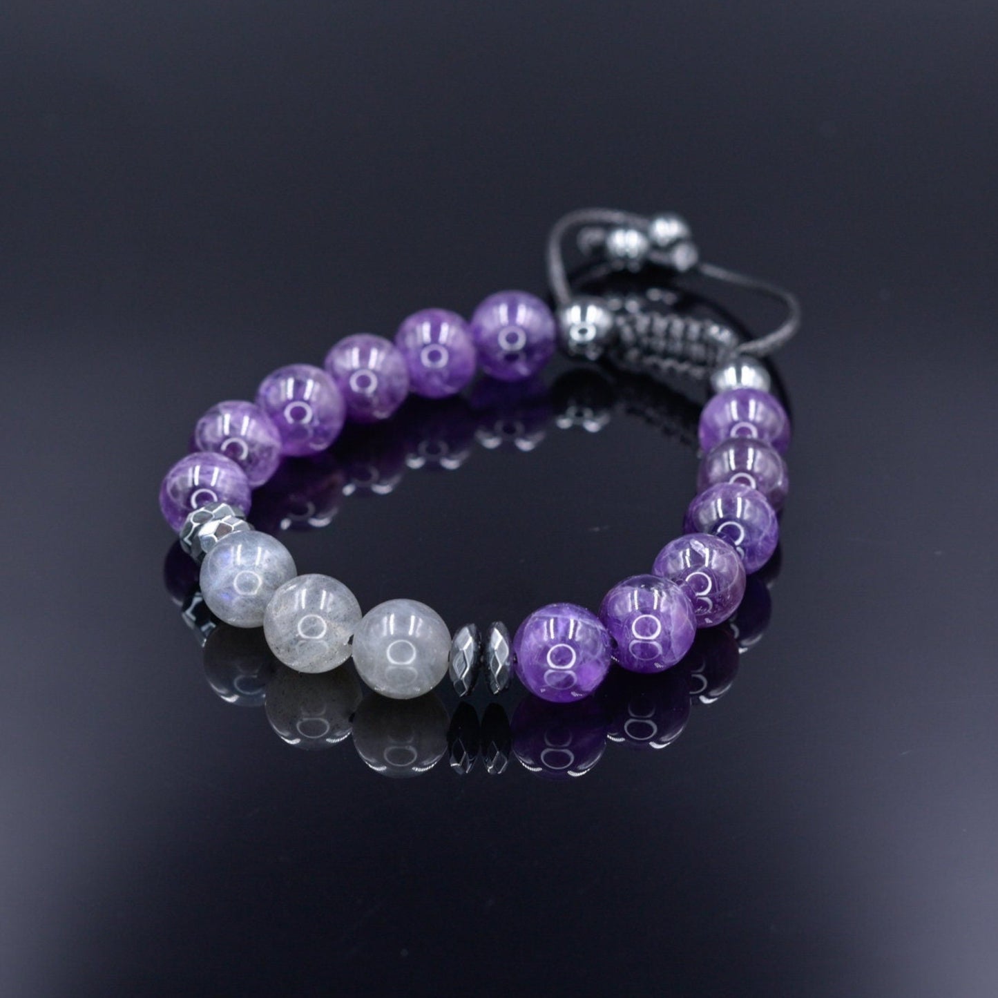 Amethyst Labradorite Hematite Beaded Bracelet, Men's Gemstone Crystal Bracelet, Gift for Men, Adjustable Stone Bracelet    - Shamballa Bracelet - Mantra Bracelet  -  Birthstone Bracelet - Gemstone Bracelet Men - Chakra Bracelet - Macrame Bracelet - Healing Bracelet - Valinde
