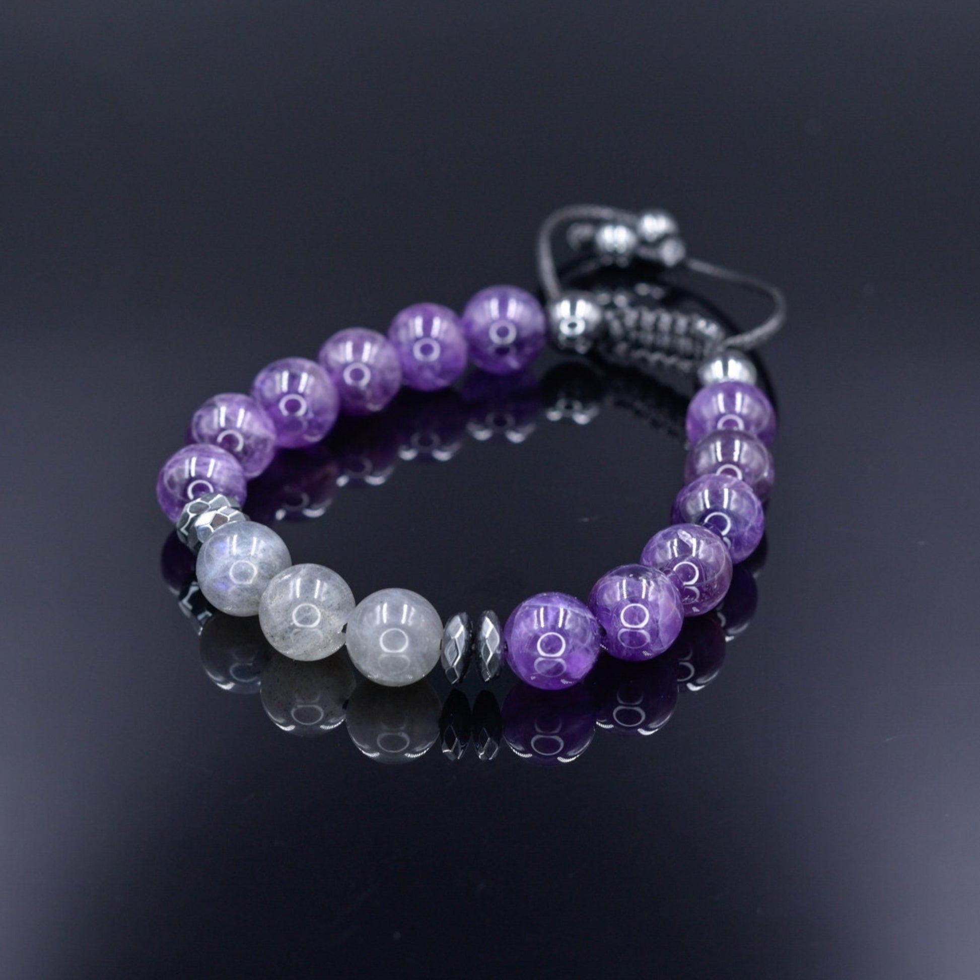 Amethyst Labradorite Hematite Beaded Bracelet, Men's Gemstone Crystal Bracelet, Gift for Men, Adjustable Stone Bracelet    - Shamballa Bracelet - Mantra Bracelet  -  Birthstone Bracelet - Gemstone Bracelet Men - Chakra Bracelet - Macrame Bracelet - Healing Bracelet - Valinde
