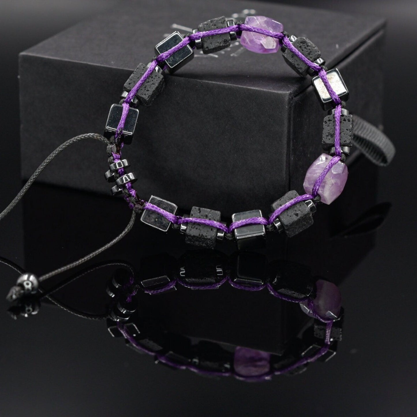 Lava Stone Cube Bracelet, Men's Hematite Amethyst Braided Bracelet,Adjustable Macrame Bracelet,Gift for Men,Father's Day Gift,Stone Bracelet   - Shamballa Bracelet - Mantra Bracelet  -  Birthstone Bracelet - Gemstone Bracelet Men - Chakra Bracelet - Macrame Bracelet - Healing Bracelet - Valinde
