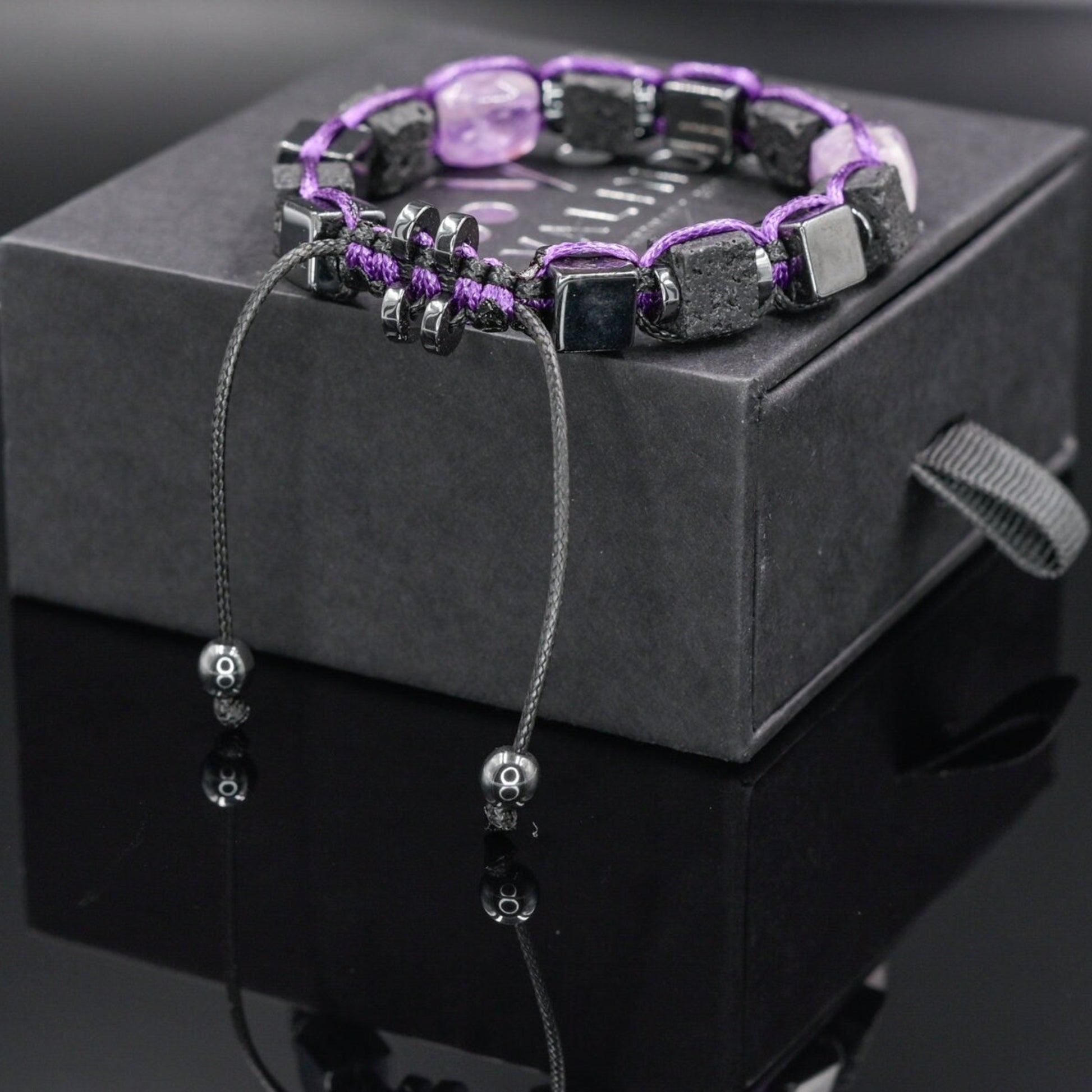 Lava Stone Cube Bracelet, Men's Hematite Amethyst Braided Bracelet,Adjustable Macrame Bracelet,Gift for Men,Father's Day Gift,Stone Bracelet   - Shamballa Bracelet - Mantra Bracelet  -  Birthstone Bracelet - Gemstone Bracelet Men - Chakra Bracelet - Macrame Bracelet - Healing Bracelet - Valinde
