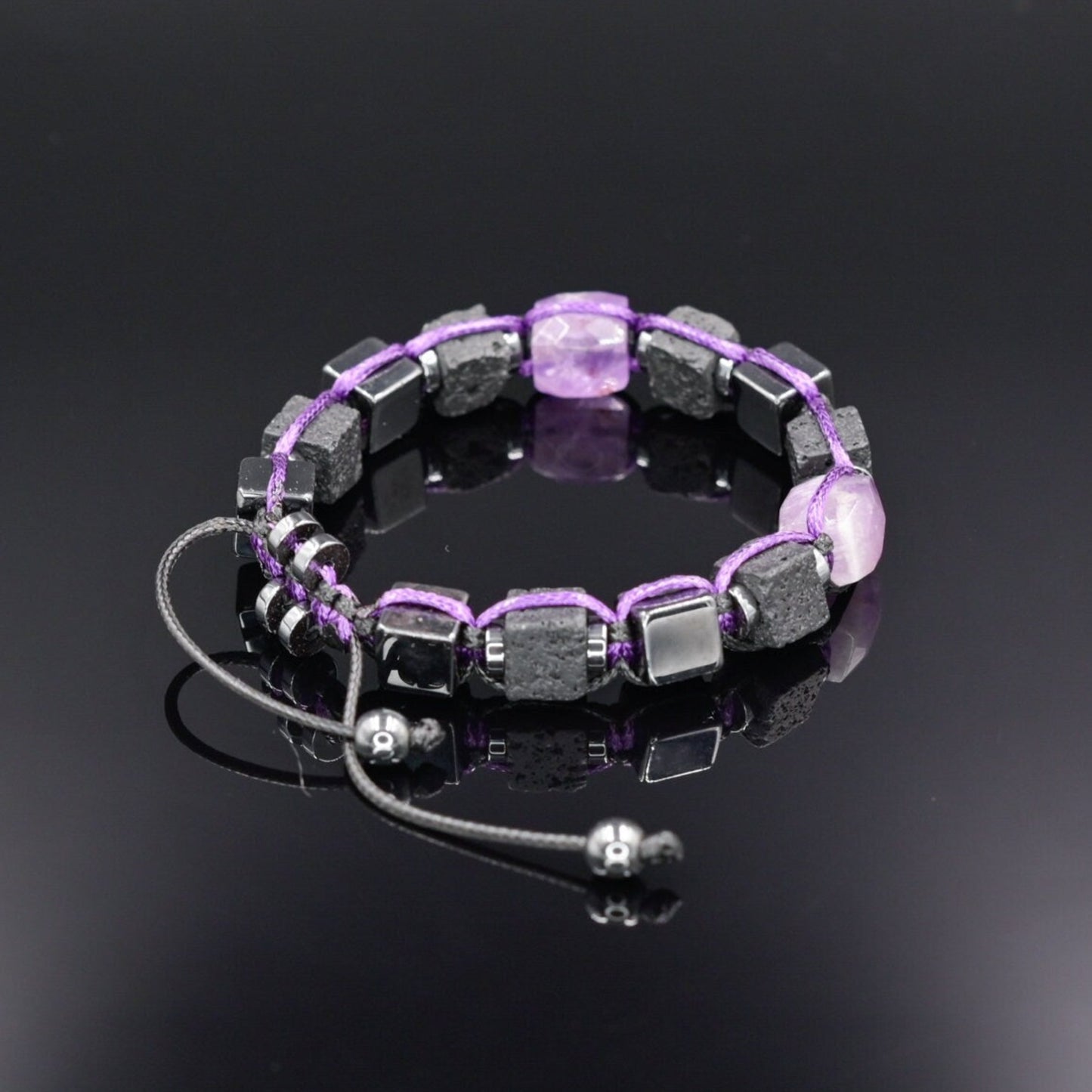 Lava Stone Cube Bracelet, Men's Hematite Amethyst Braided Bracelet,Adjustable Macrame Bracelet,Gift for Men,Father's Day Gift,Stone Bracelet   - Shamballa Bracelet - Mantra Bracelet  -  Birthstone Bracelet - Gemstone Bracelet Men - Chakra Bracelet - Macrame Bracelet - Healing Bracelet - Valinde
