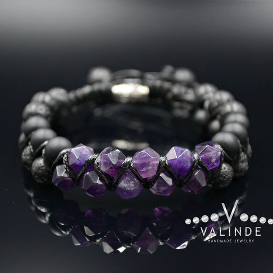 Amethyst Double Row Bracelet Men's Braided Bracelet Onyx Bracelet Gift for Men Adjustable Crystal Bracelet Lava Stone Macrame Bracelet - Shamballa Bracelet - Birthstone Bracelet - Gemstone Bracelet Men - Chakra Bracelet - Macrame Bracelet - Healing Bracelet