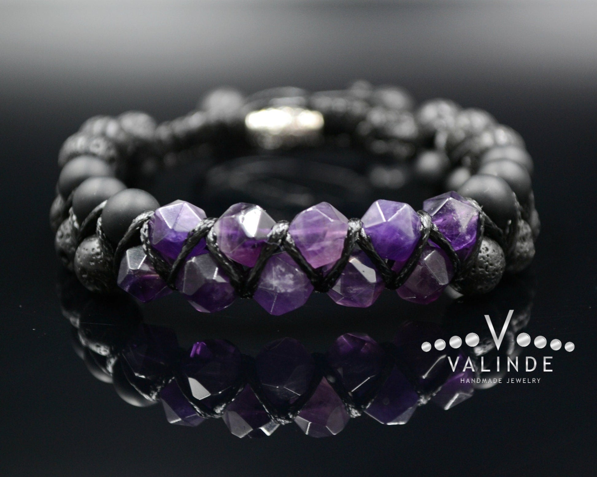 Amethyst Double Row Bracelet Men's Braided Bracelet Onyx Bracelet Gift for Men Adjustable Crystal Bracelet Lava Stone Macrame Bracelet - Shamballa Bracelet - Birthstone Bracelet - Gemstone Bracelet Men - Chakra Bracelet - Macrame Bracelet - Healing Bracelet