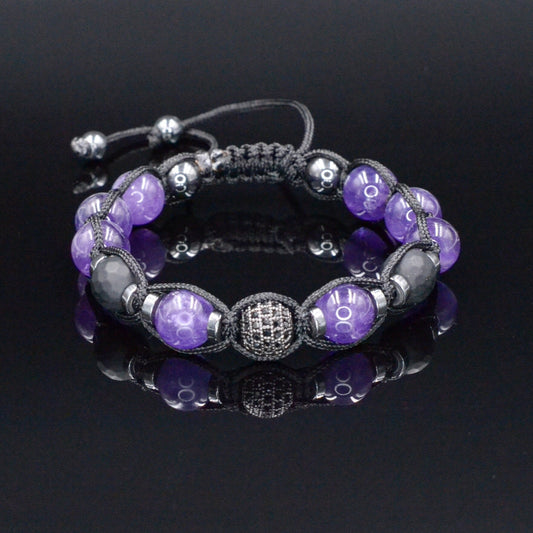 Amethyst Crystal Beaded Bracelet - Men's Black Onyx Braided Bracelet - Adjustable Bracelet for Men - CZ Bead Bracelet - Gift for Men - Shamballa Bracelet - Birthstone Bracelet - Gemstone Bracelet Men - Chakra Bracelet - Macrame Bracelet - Healing Bracelet - Valinde - Shamballa Bracelet - Birthstone Bracelet - Gemstone Bracelet Men - Chakra Bracelet - Macrame Bracelet - Healing Bracelet - Valinde
