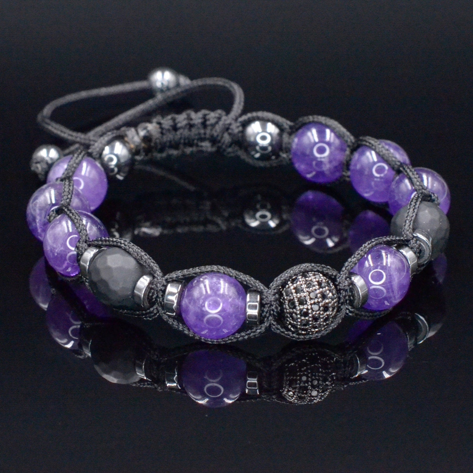 Amethyst Crystal Beaded Bracelet - Men's Black Onyx Braided Bracelet - Adjustable Bracelet for Men - CZ Bead Bracelet - Gift for Men - Shamballa Bracelet - Birthstone Bracelet - Gemstone Bracelet Men - Chakra Bracelet - Macrame Bracelet - Healing Bracelet - Valinde - Shamballa Bracelet - Birthstone Bracelet - Gemstone Bracelet Men - Chakra Bracelet - Macrame Bracelet - Healing Bracelet - Valinde
