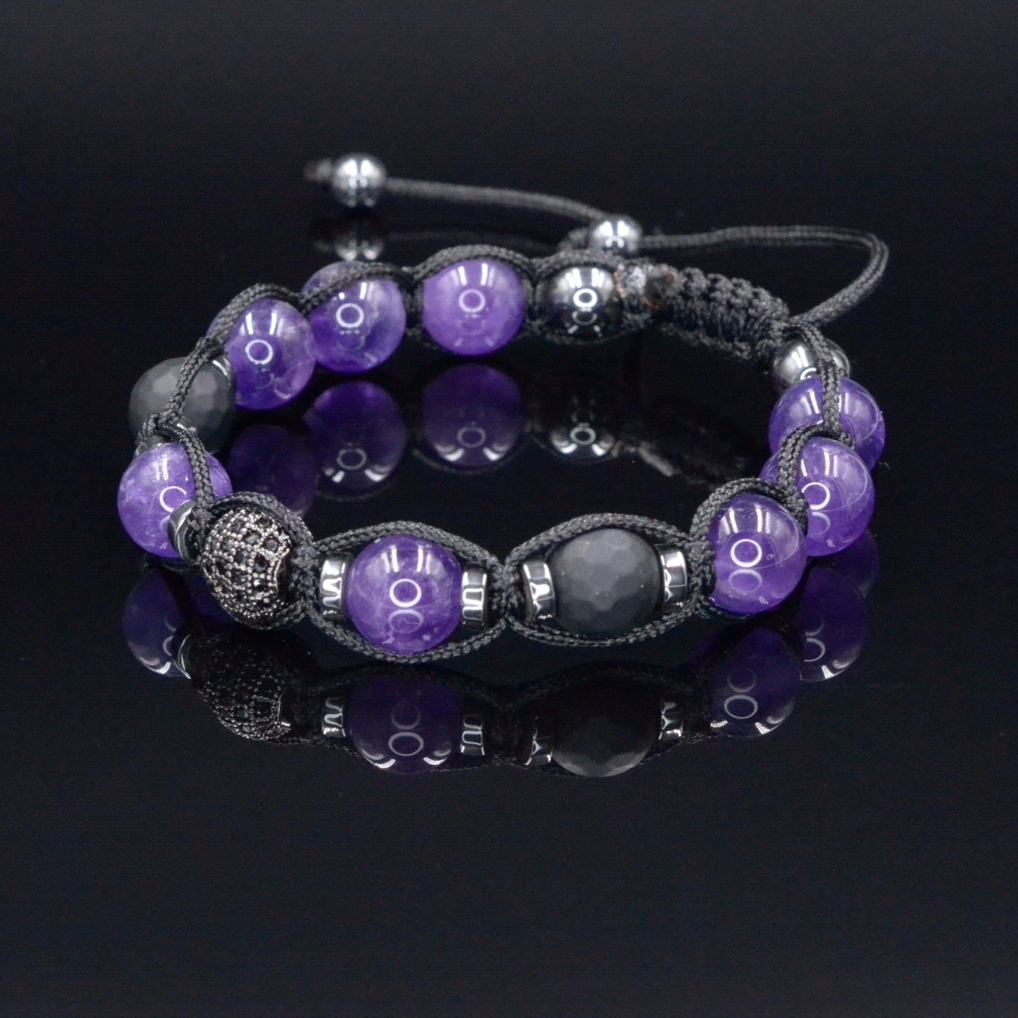 Amethyst Crystal Beaded Bracelet - Men's Black Onyx Braided Bracelet - Adjustable Bracelet for Men - CZ Bead Bracelet - Gift for Men - Shamballa Bracelet - Birthstone Bracelet - Gemstone Bracelet Men - Chakra Bracelet - Macrame Bracelet - Healing Bracelet - Valinde - Shamballa Bracelet - Birthstone Bracelet - Gemstone Bracelet Men - Chakra Bracelet - Macrame Bracelet - Healing Bracelet - Valinde
