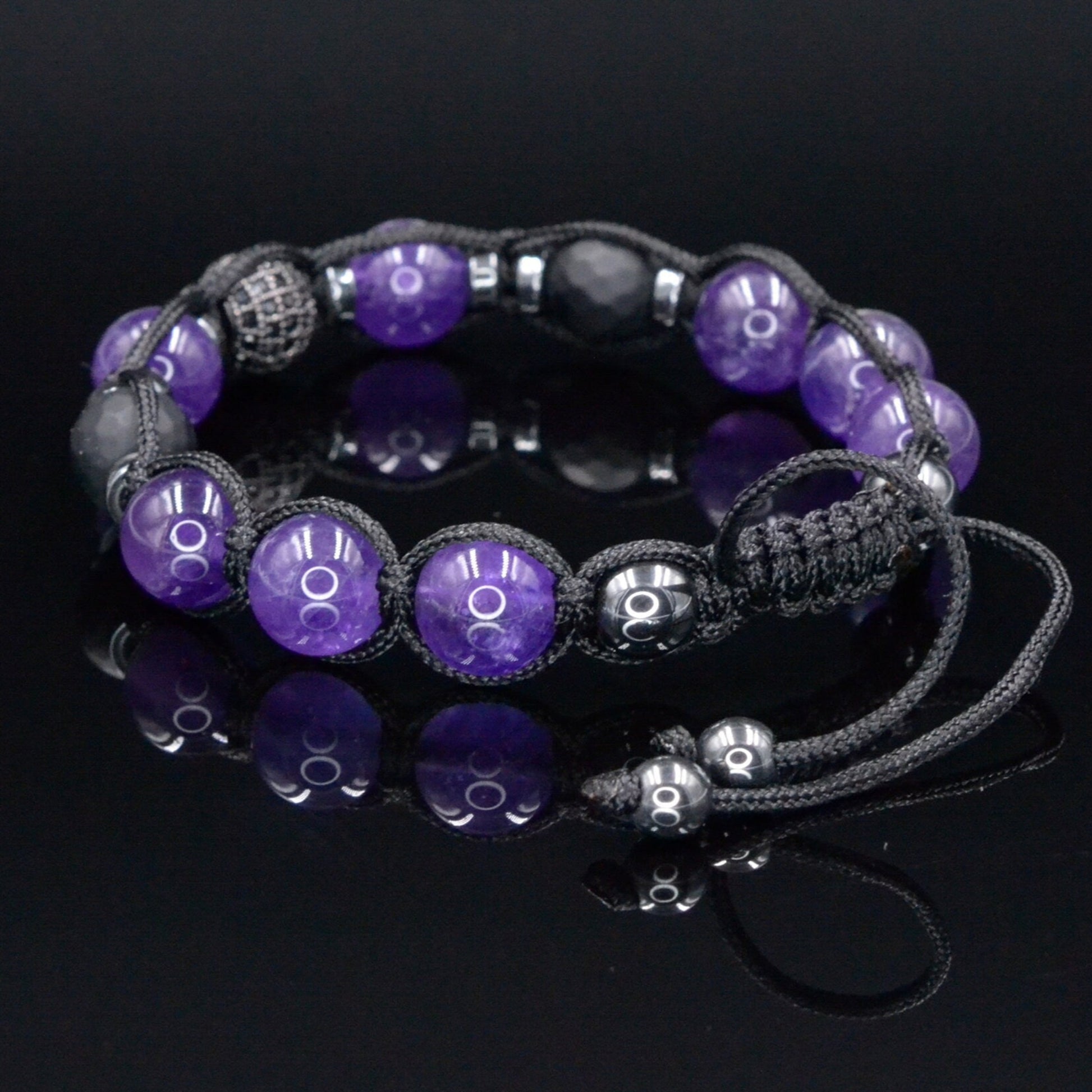 Amethyst Crystal Beaded Bracelet - Men's Black Onyx Braided Bracelet - Adjustable Bracelet for Men - CZ Bead Bracelet - Gift for Men - Shamballa Bracelet - Birthstone Bracelet - Gemstone Bracelet Men - Chakra Bracelet - Macrame Bracelet - Healing Bracelet - Valinde - Shamballa Bracelet - Birthstone Bracelet - Gemstone Bracelet Men - Chakra Bracelet - Macrame Bracelet - Healing Bracelet - Valinde
