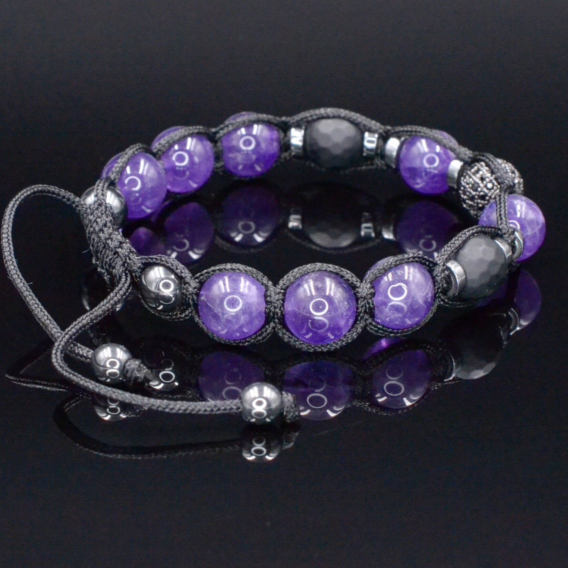 Amethyst Crystal Beaded Bracelet - Men's Black Onyx Braided Bracelet - Adjustable Bracelet for Men - CZ Bead Bracelet - Gift for Men - Shamballa Bracelet - Birthstone Bracelet - Gemstone Bracelet Men - Chakra Bracelet - Macrame Bracelet - Healing Bracelet - Valinde - Shamballa Bracelet - Birthstone Bracelet - Gemstone Bracelet Men - Chakra Bracelet - Macrame Bracelet - Healing Bracelet - Valinde
