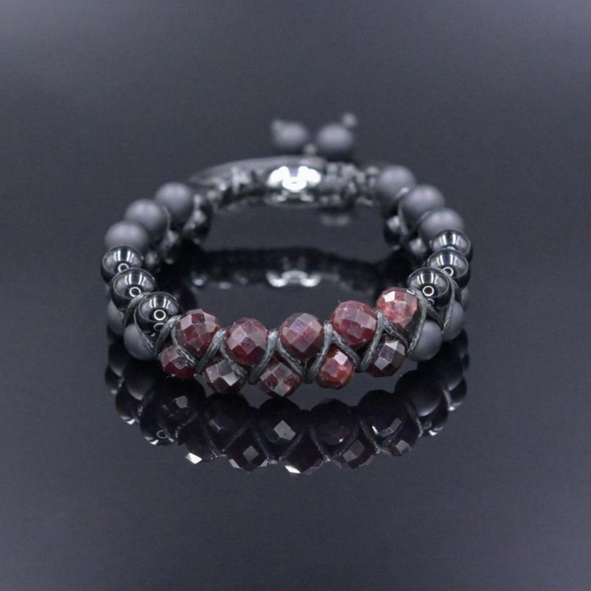 Men's Garnet Bracelet Double Row Macrame Bracelet Black Onyx Bracelet Gift for Man Agate Bracelet Double Bracelet for Man Men's Gift - Shamballa Bracelet - Birthstone Bracelet - Gemstone Bracelet Men - Chakra Bracelet - Macrame Bracelet - Healing Bracelet
