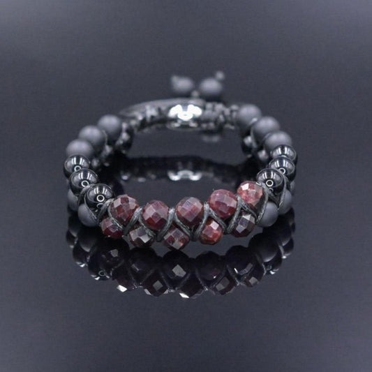 Men's Garnet Bracelet Double Row Macrame Bracelet Black Onyx Bracelet Gift for Man Agate Bracelet Double Bracelet for Man Men's Gift - Shamballa Bracelet - Birthstone Bracelet - Gemstone Bracelet Men - Chakra Bracelet - Macrame Bracelet - Healing Bracelet
