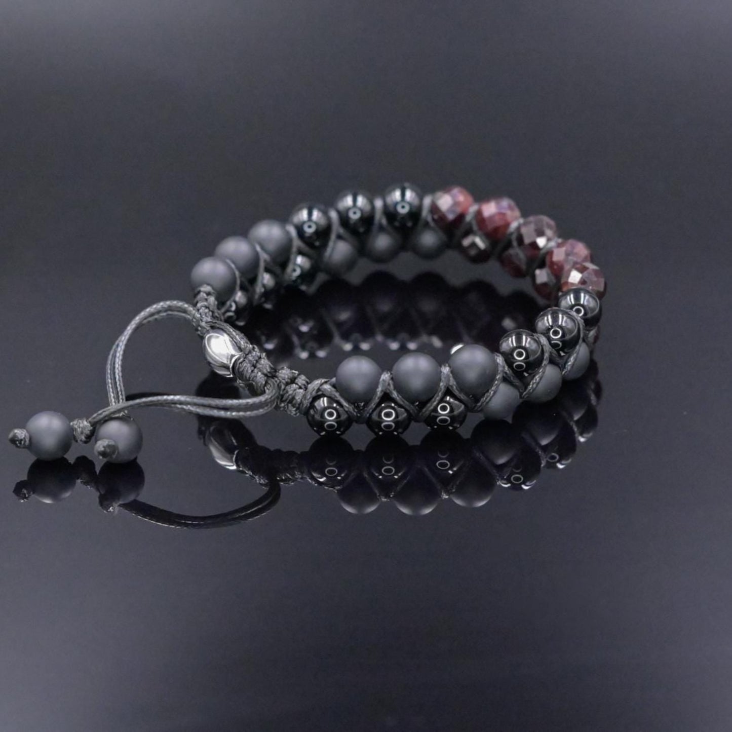 Men's Garnet Bracelet Double Row Macrame Bracelet Black Onyx Bracelet Gift for Man Agate Bracelet Double Bracelet for Man Men's Gift - Shamballa Bracelet - Birthstone Bracelet - Gemstone Bracelet Men - Chakra Bracelet - Macrame Bracelet - Healing Bracelet
